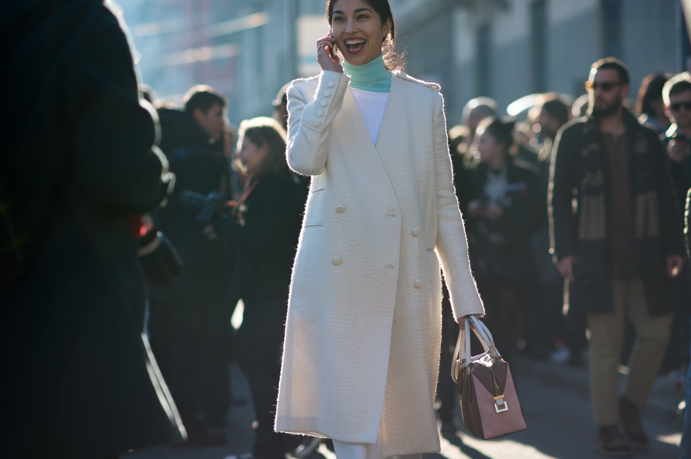 Editor wearing all white in winter