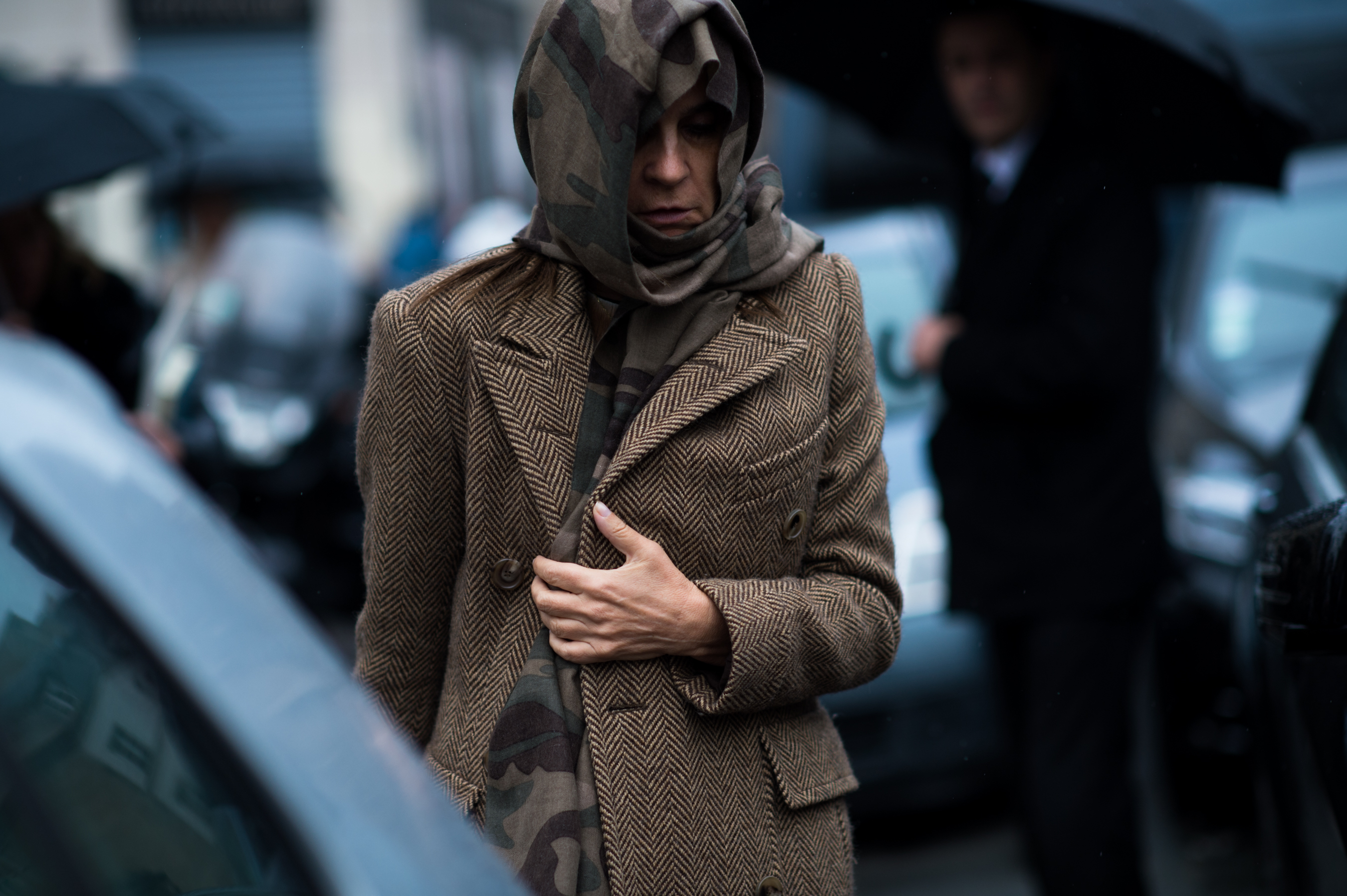 Fashion Book editor with camouflage scarf
