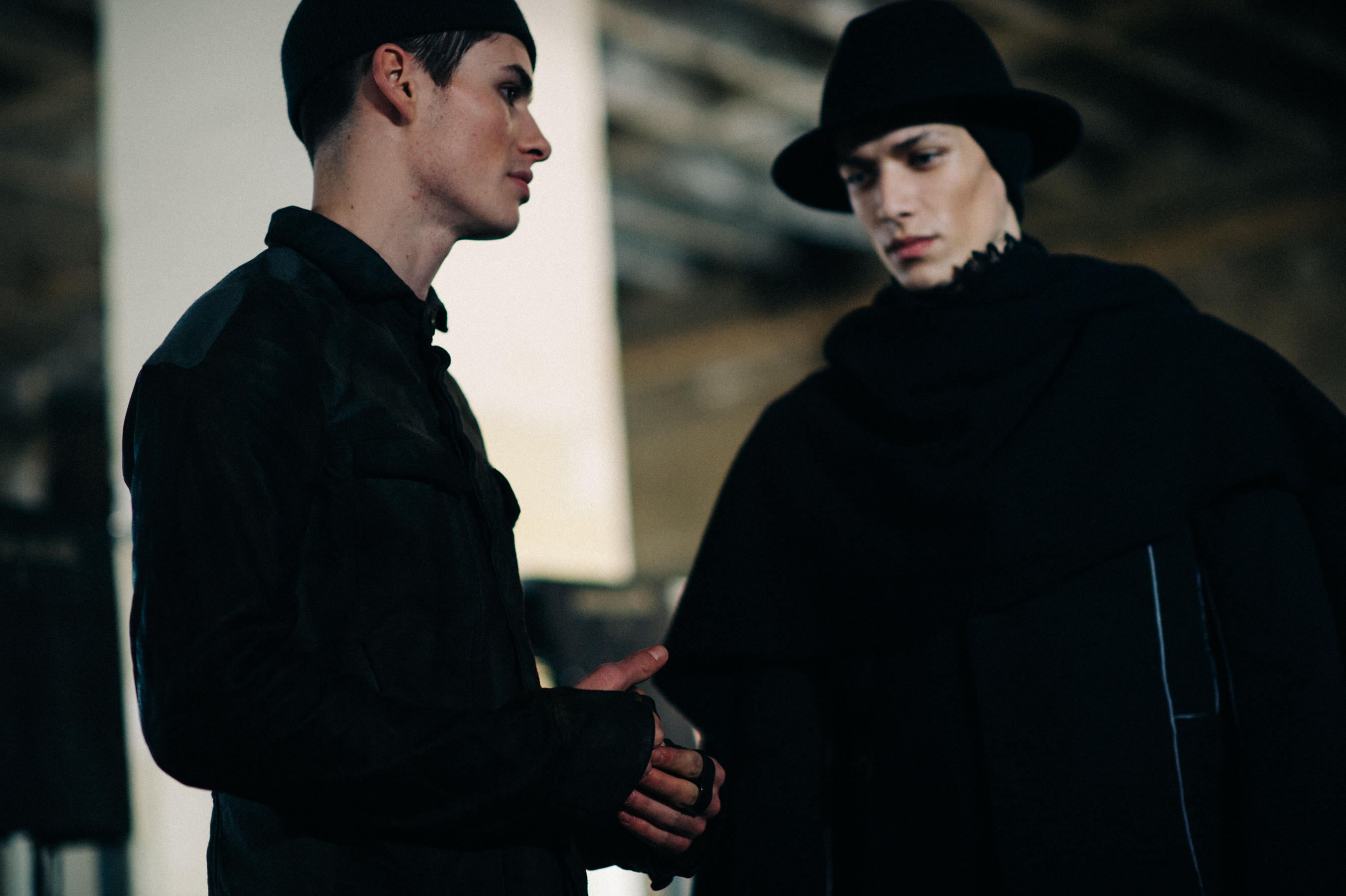 Two male models before show