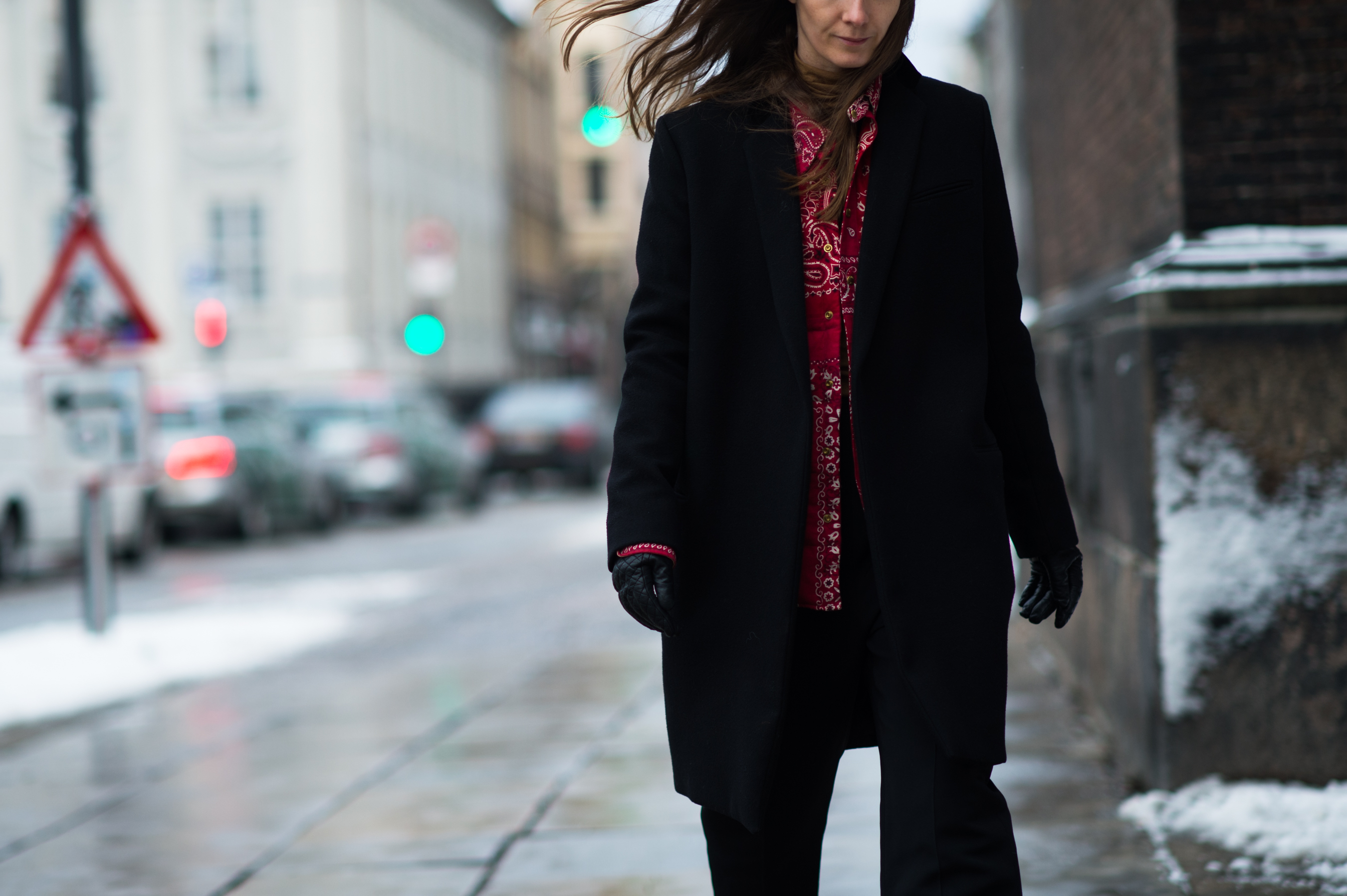 Danish woman wearing red paisley pring shirt