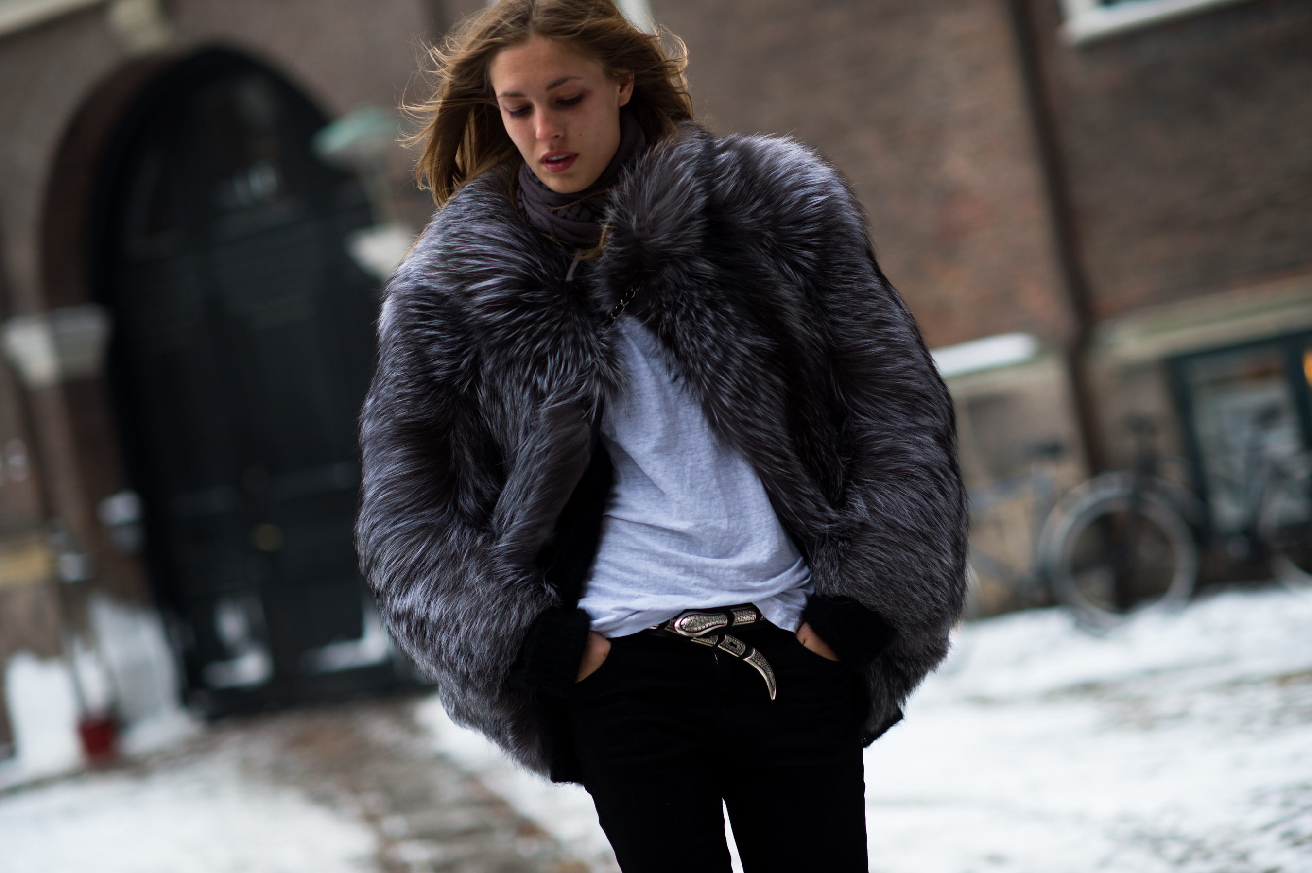 Danish supermodel wearing vintage fur