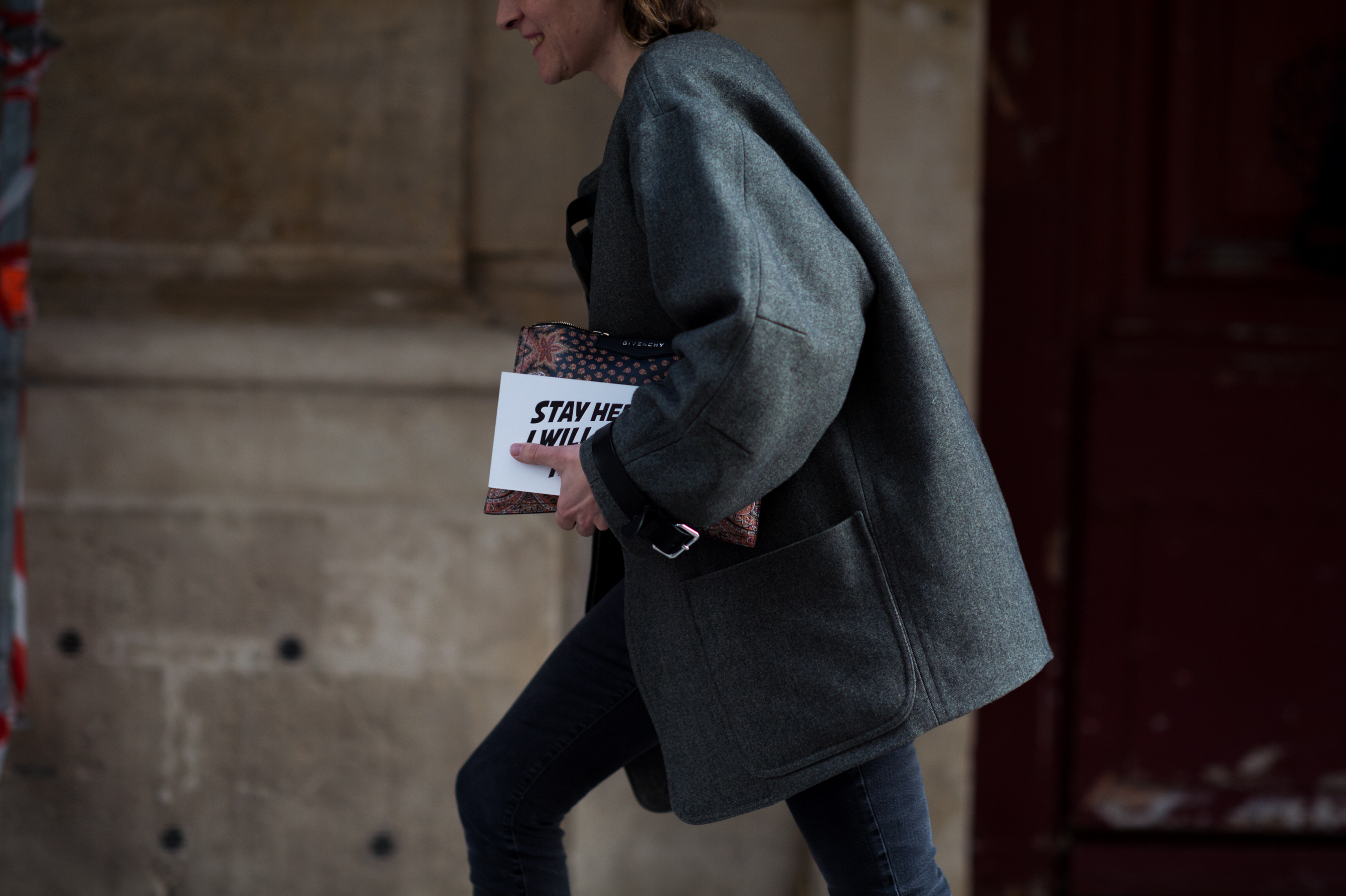 Woman wearing boxy winter coat