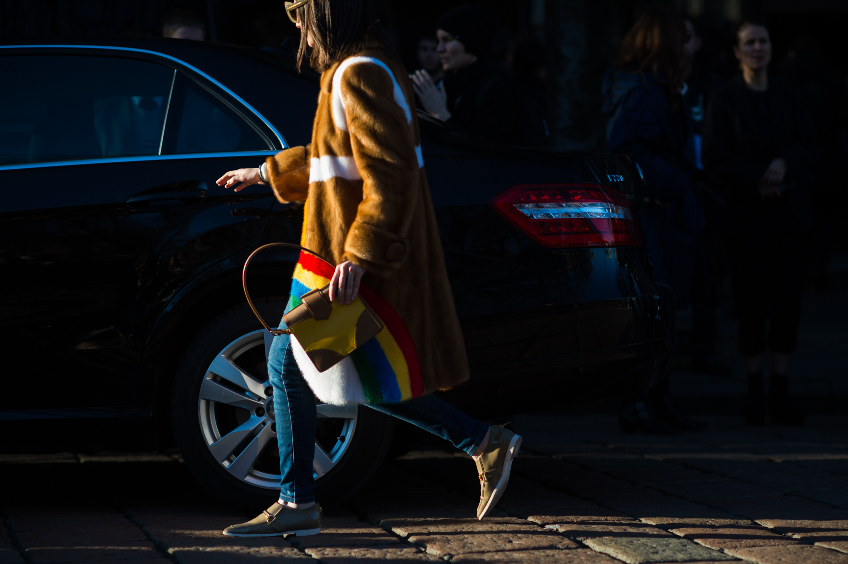 Russian woman wearing Prada fur coat