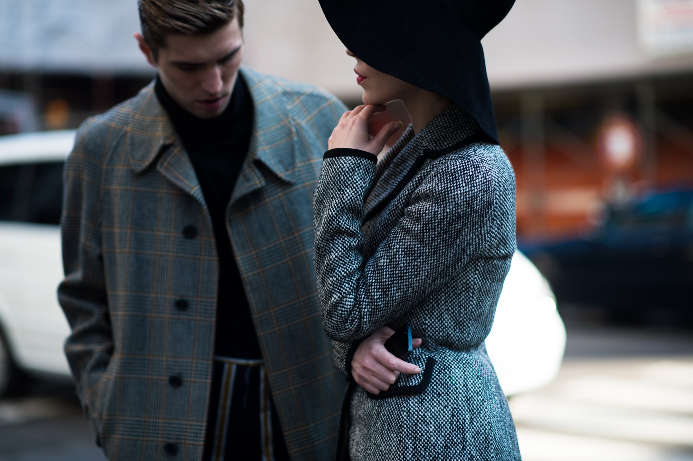 Russian man and woman during fashion week
