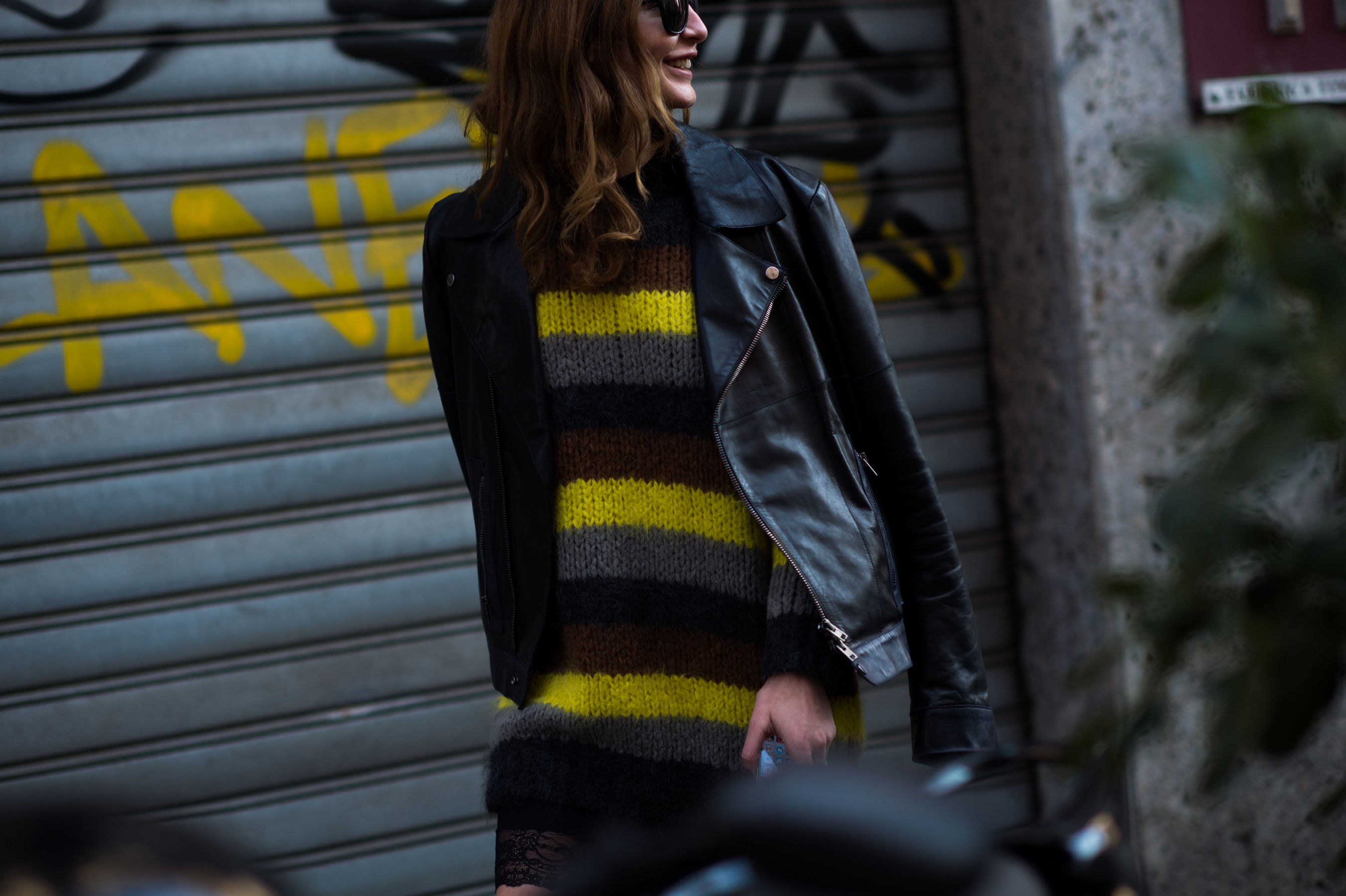 Turkish Vogue Editor wearing striped sweater