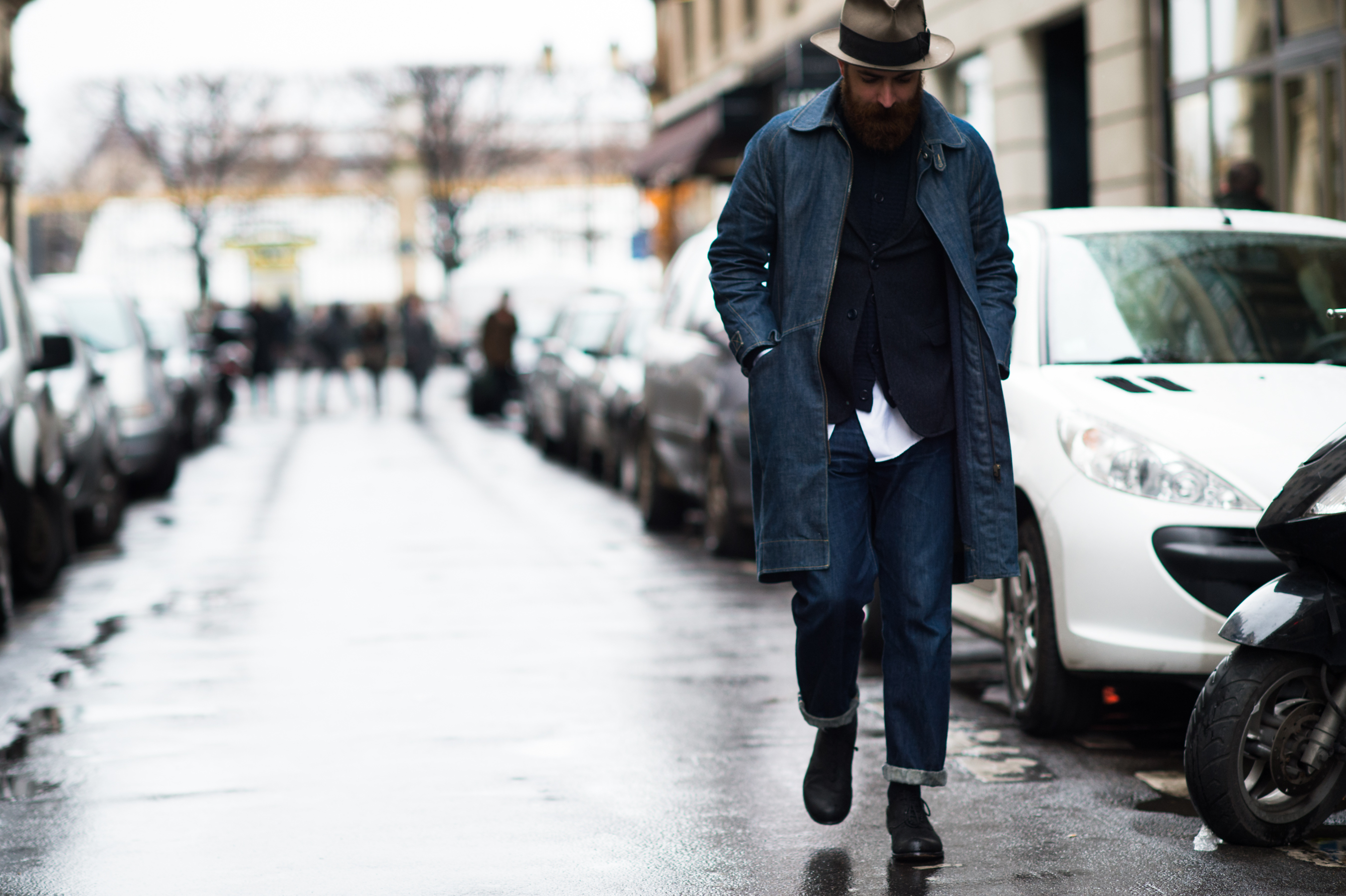 Italian man wearing all denim with a beard