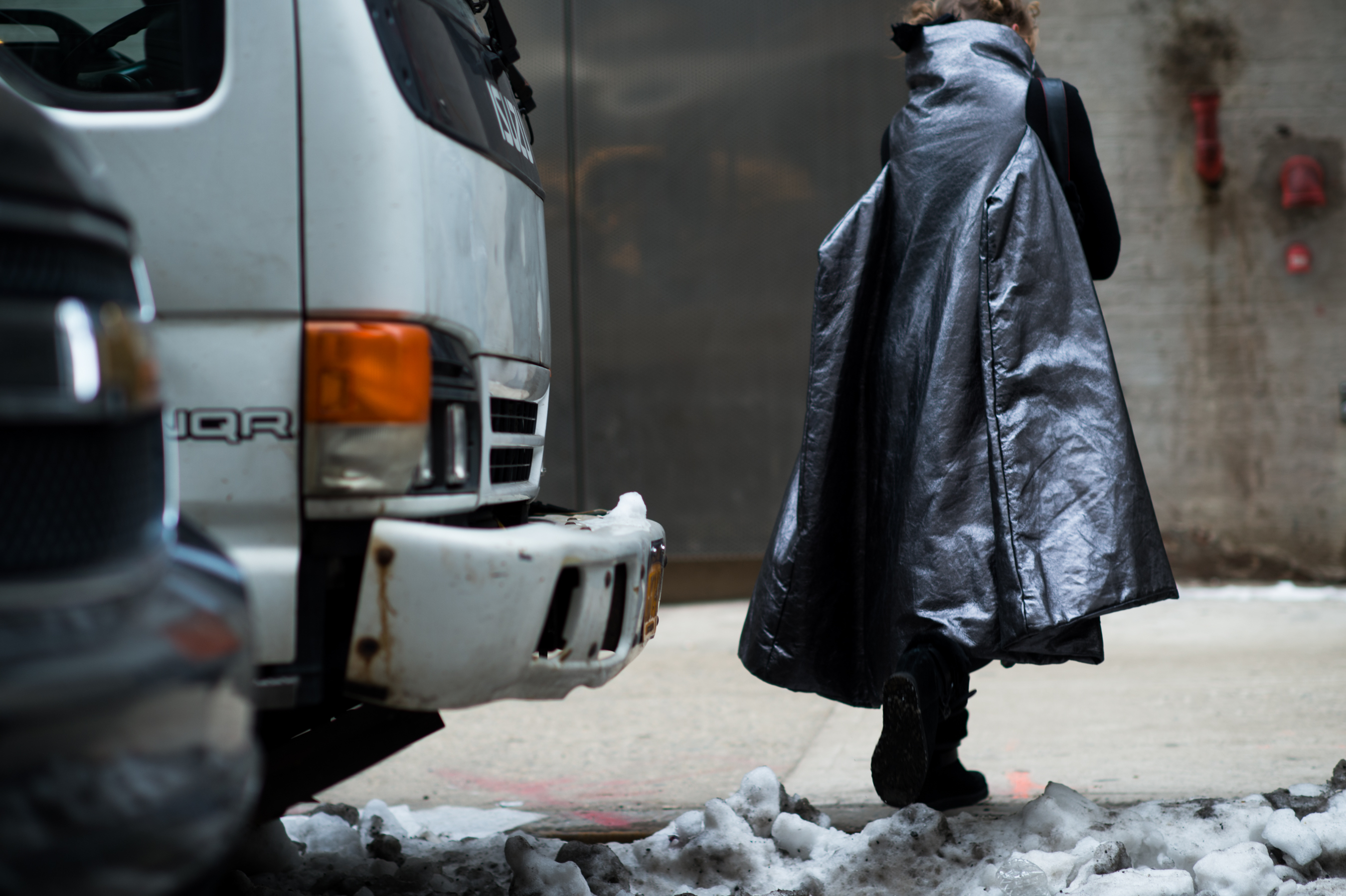 Russian stylist wearing silver Gareth Pugh