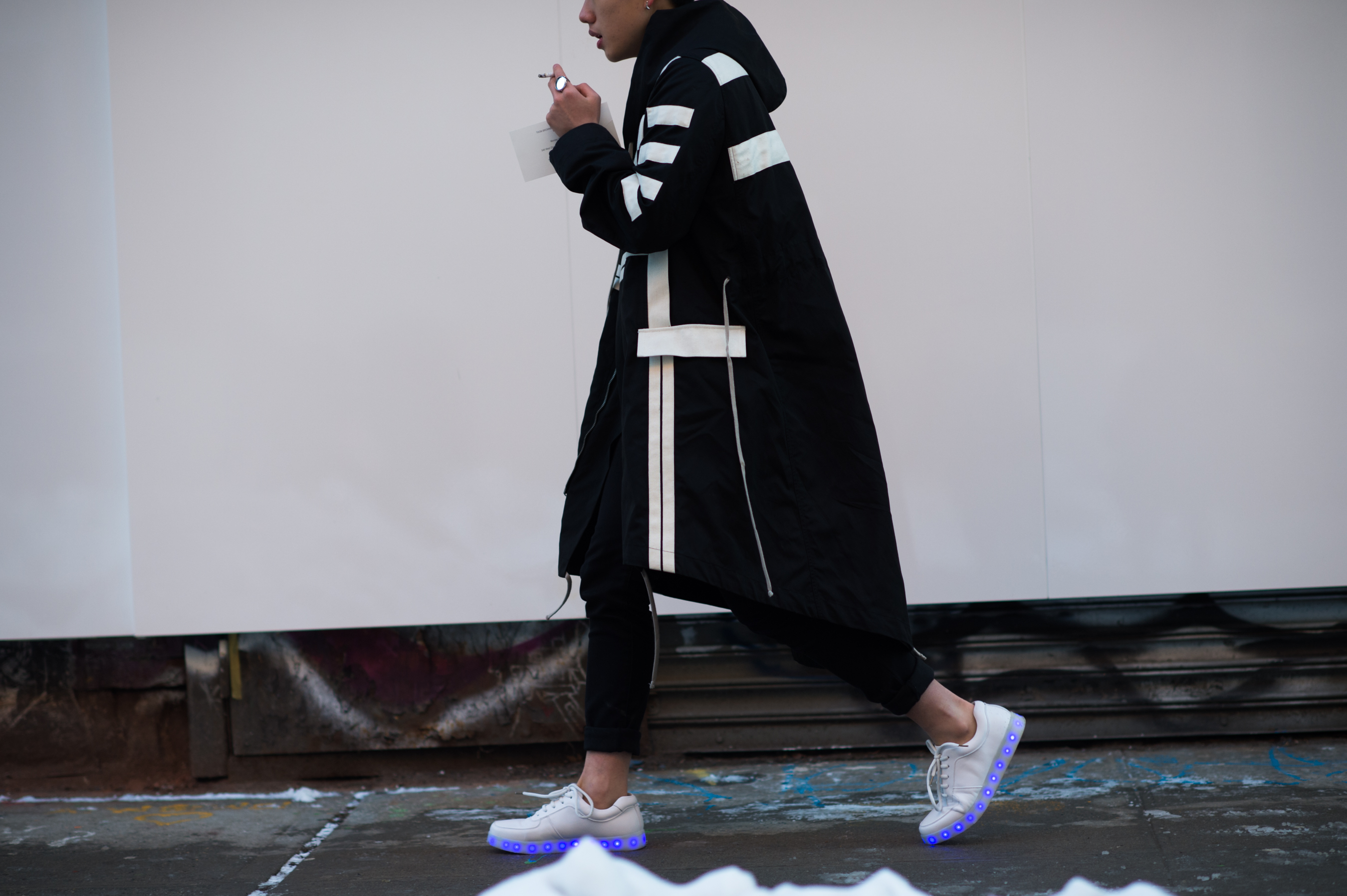 Chinese man wearing Rick Owens and glowing shoes
