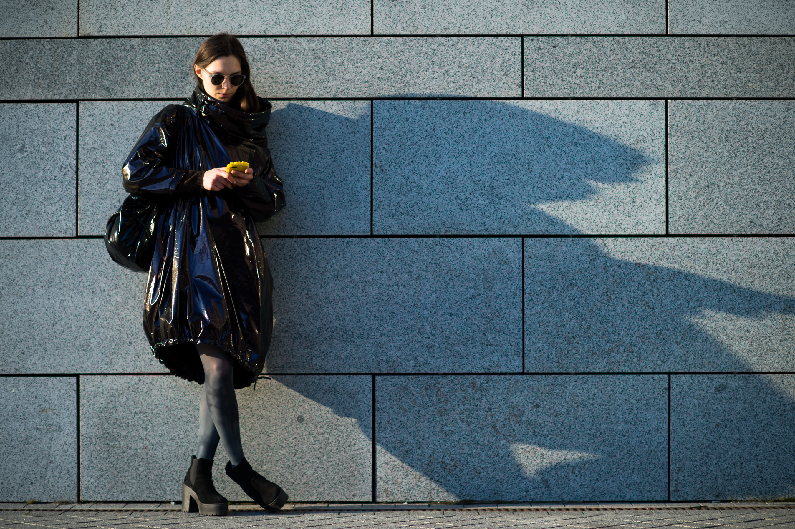 Ukrainian woman wearing metallic parka