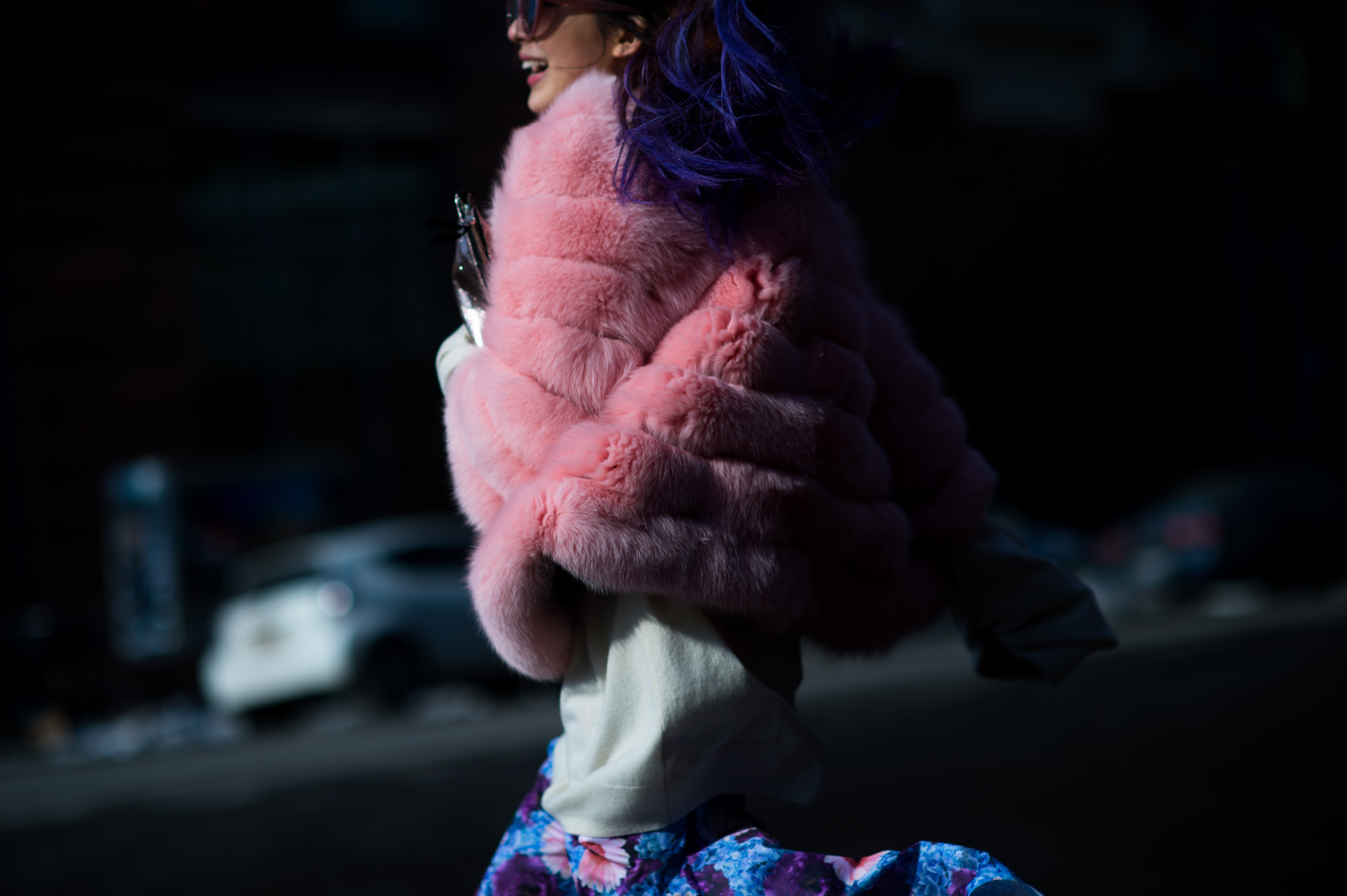 South Korean model wearing pink fur