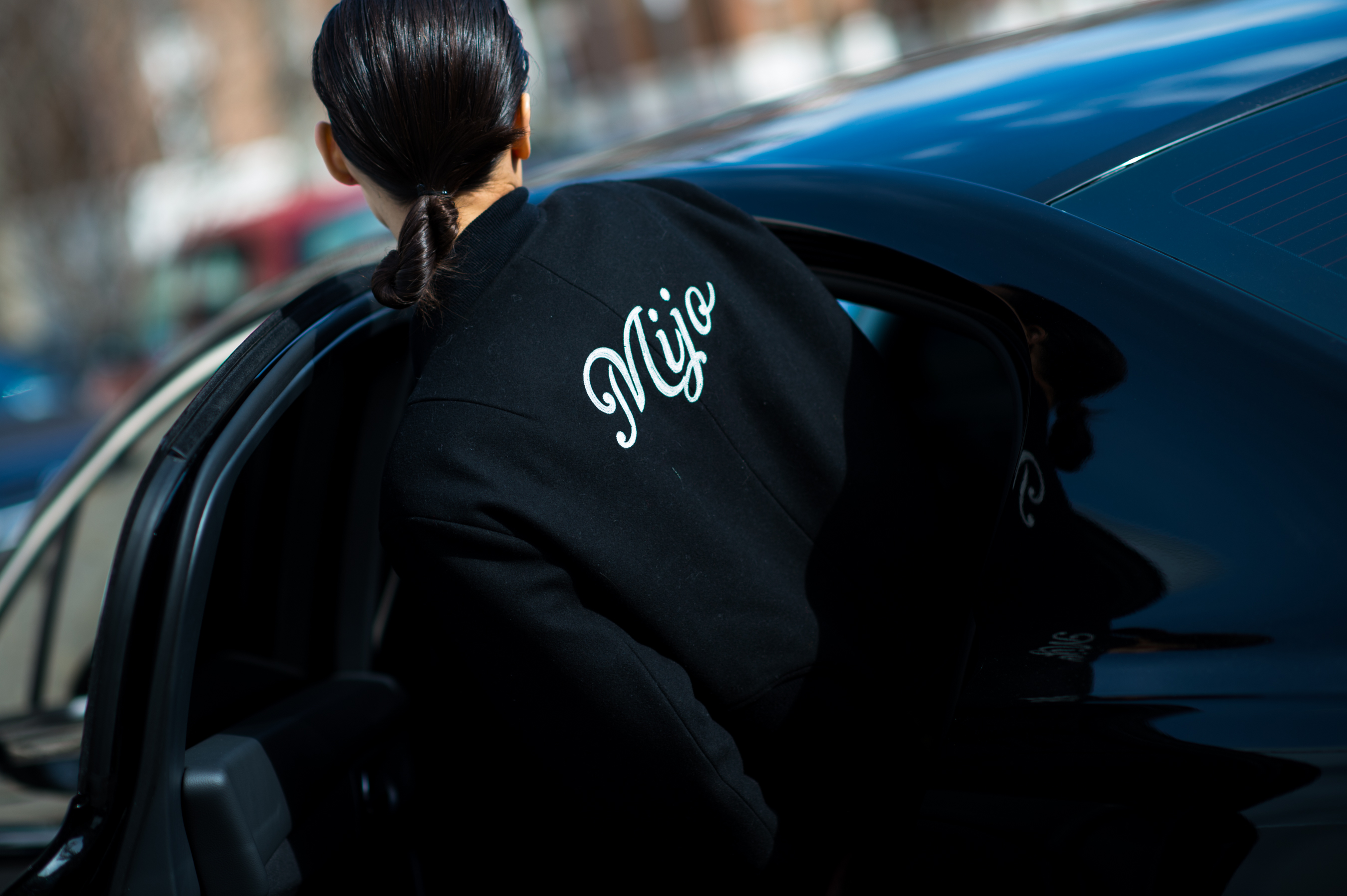Serbian model wearing Rag & Bone jacket