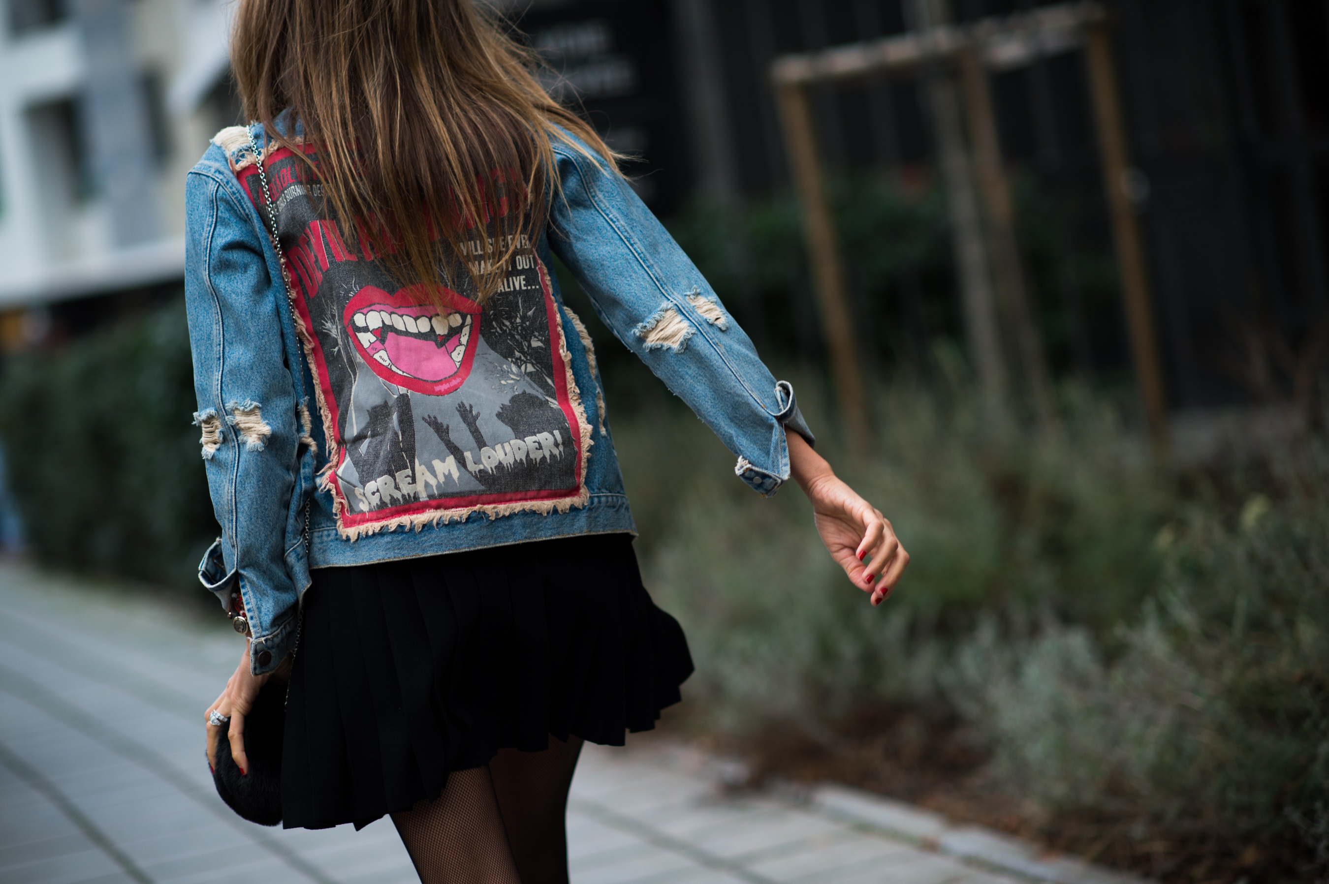 Italian woman wearing denim jacket