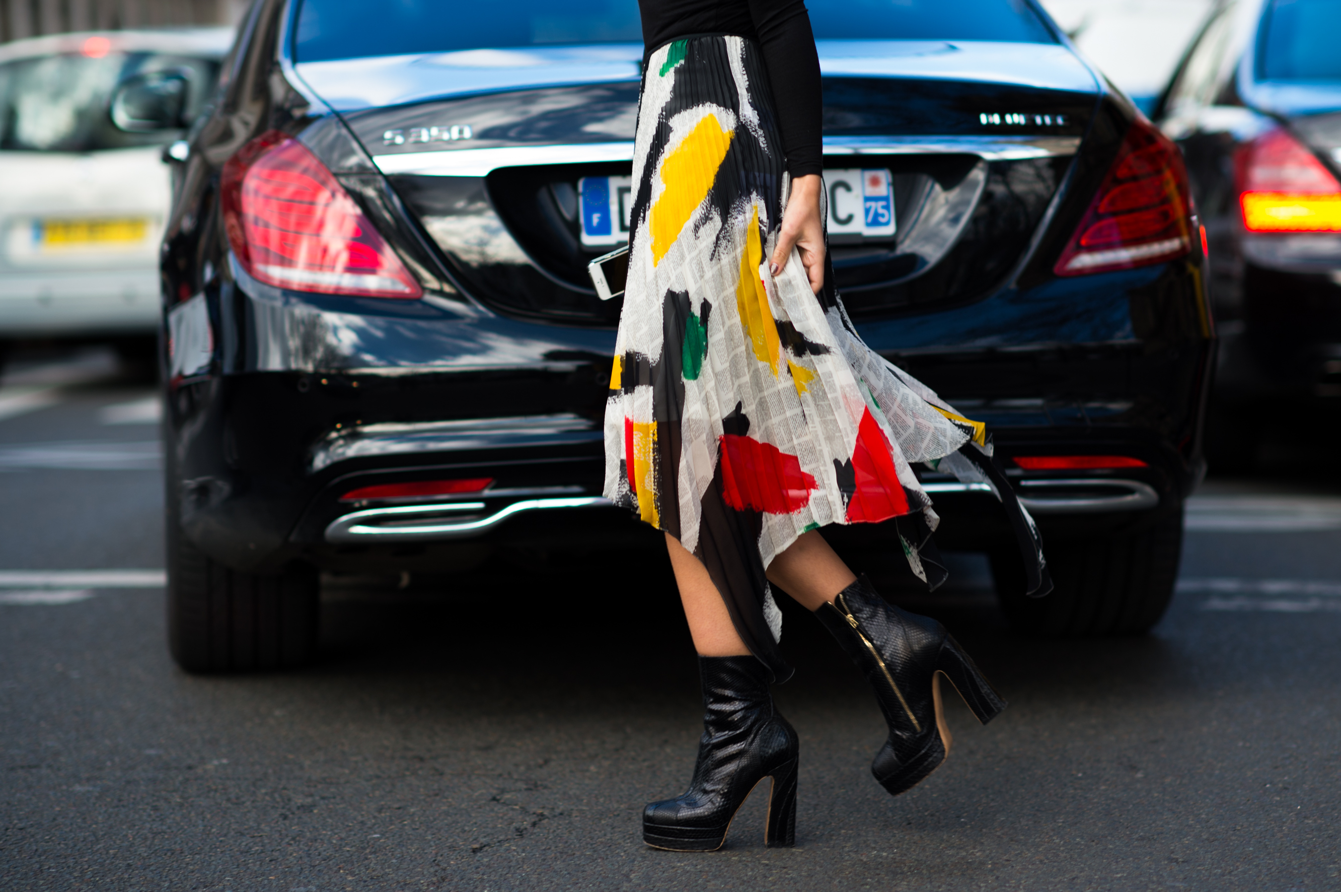 Woman wearing color Céline skirt