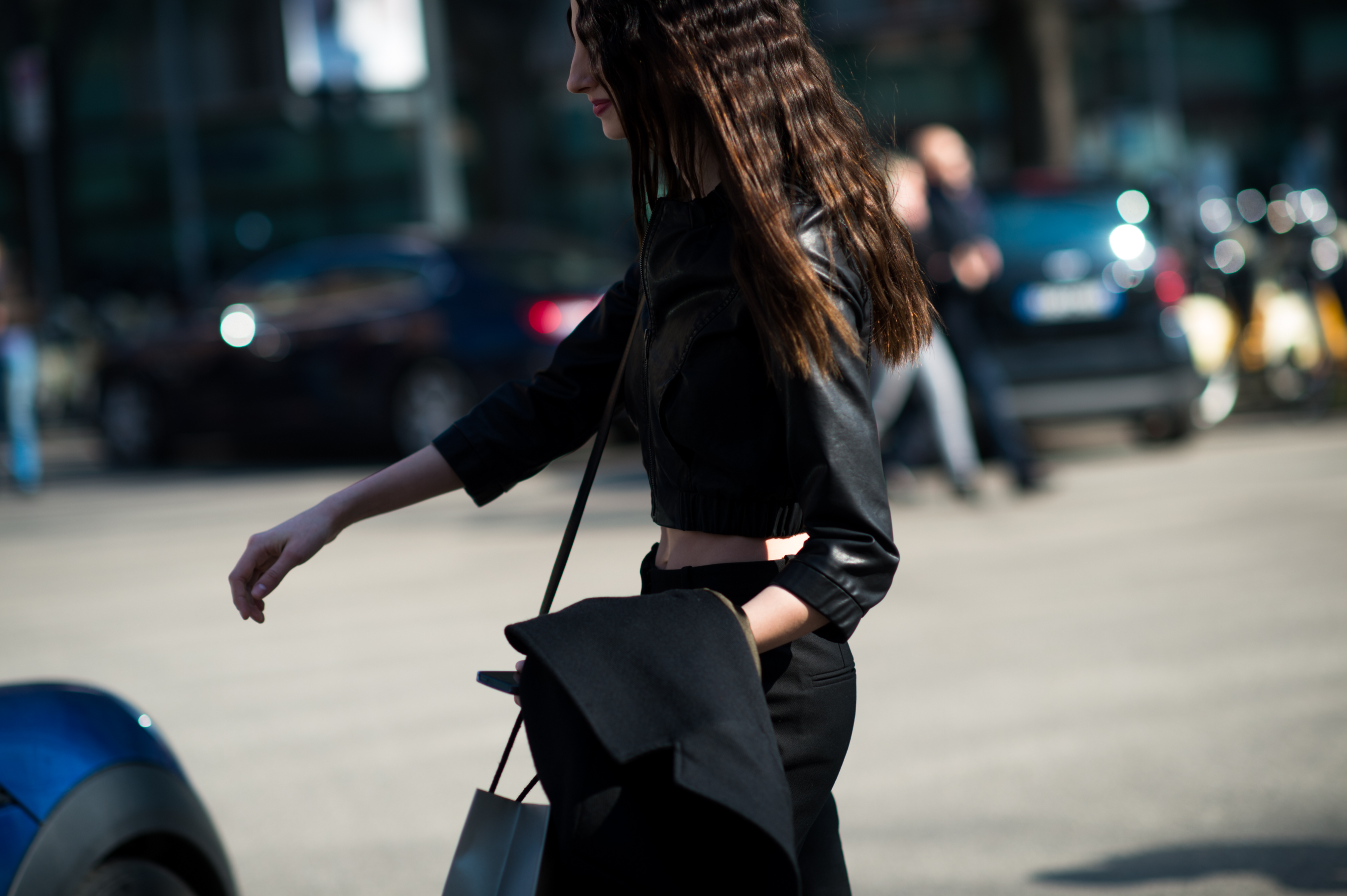 Model wearing all black it Italy