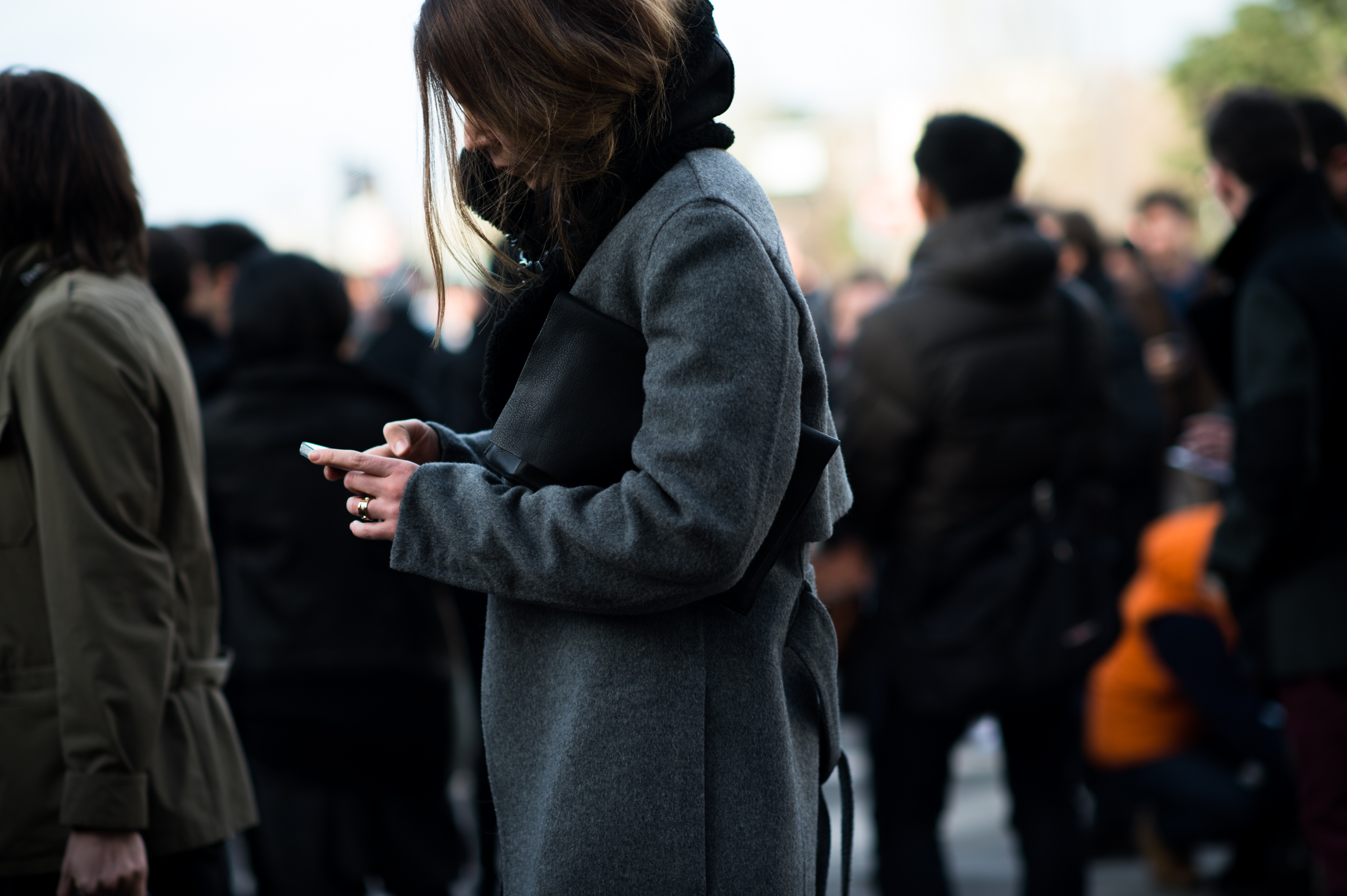 Woman wearing suede neck warmer