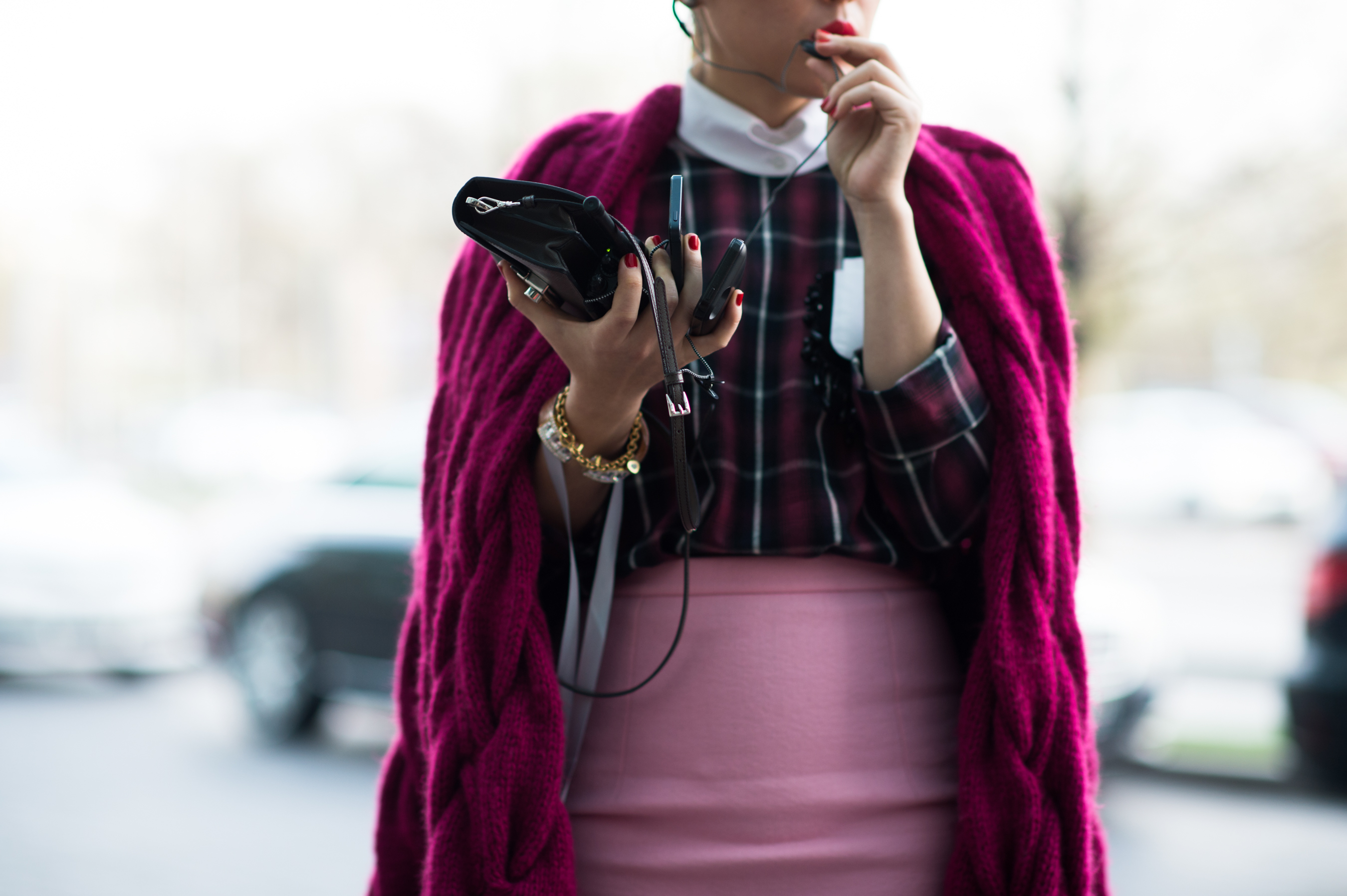Woman talking into her Walkie Talkie