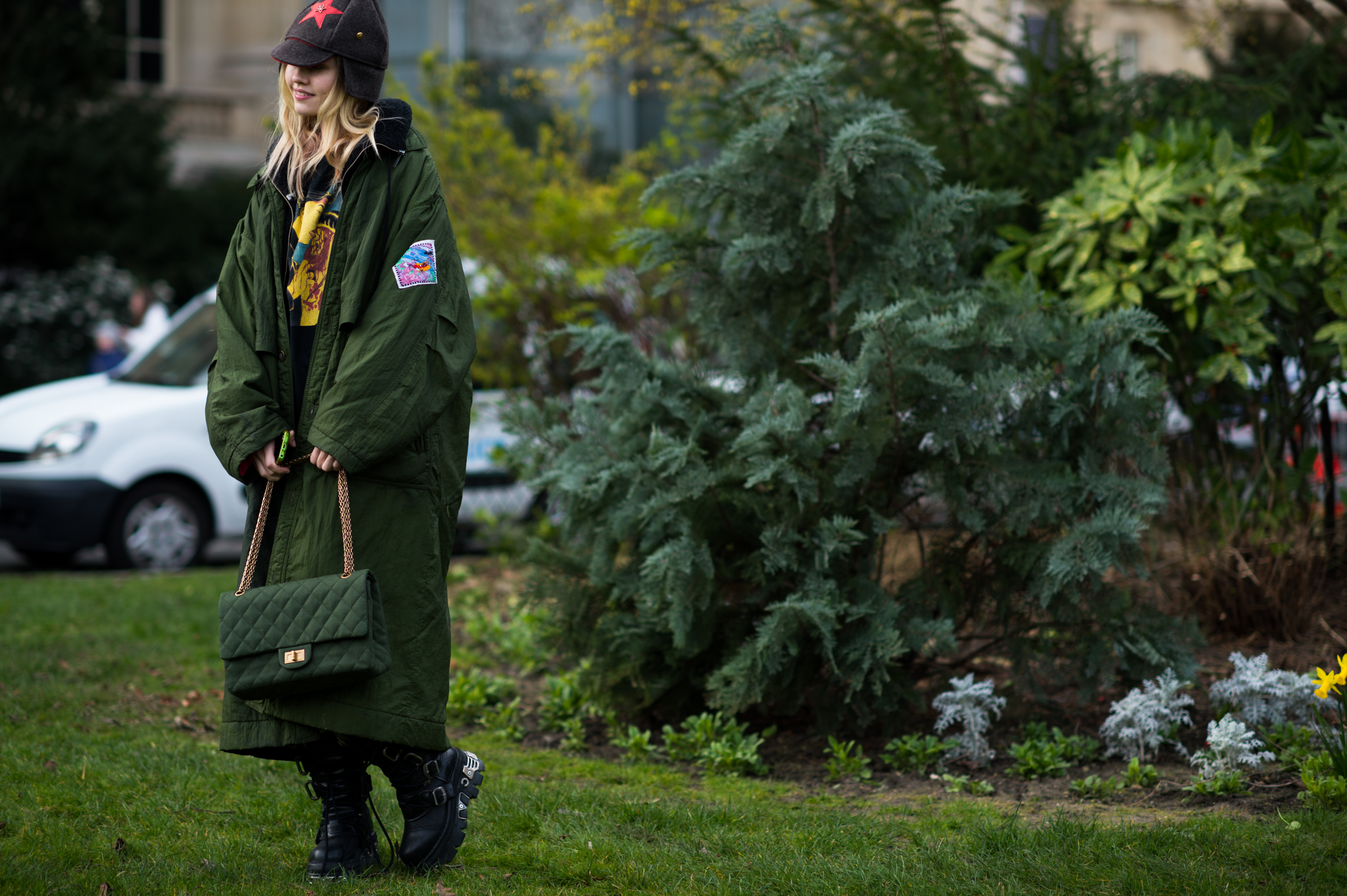 American model wearing all green