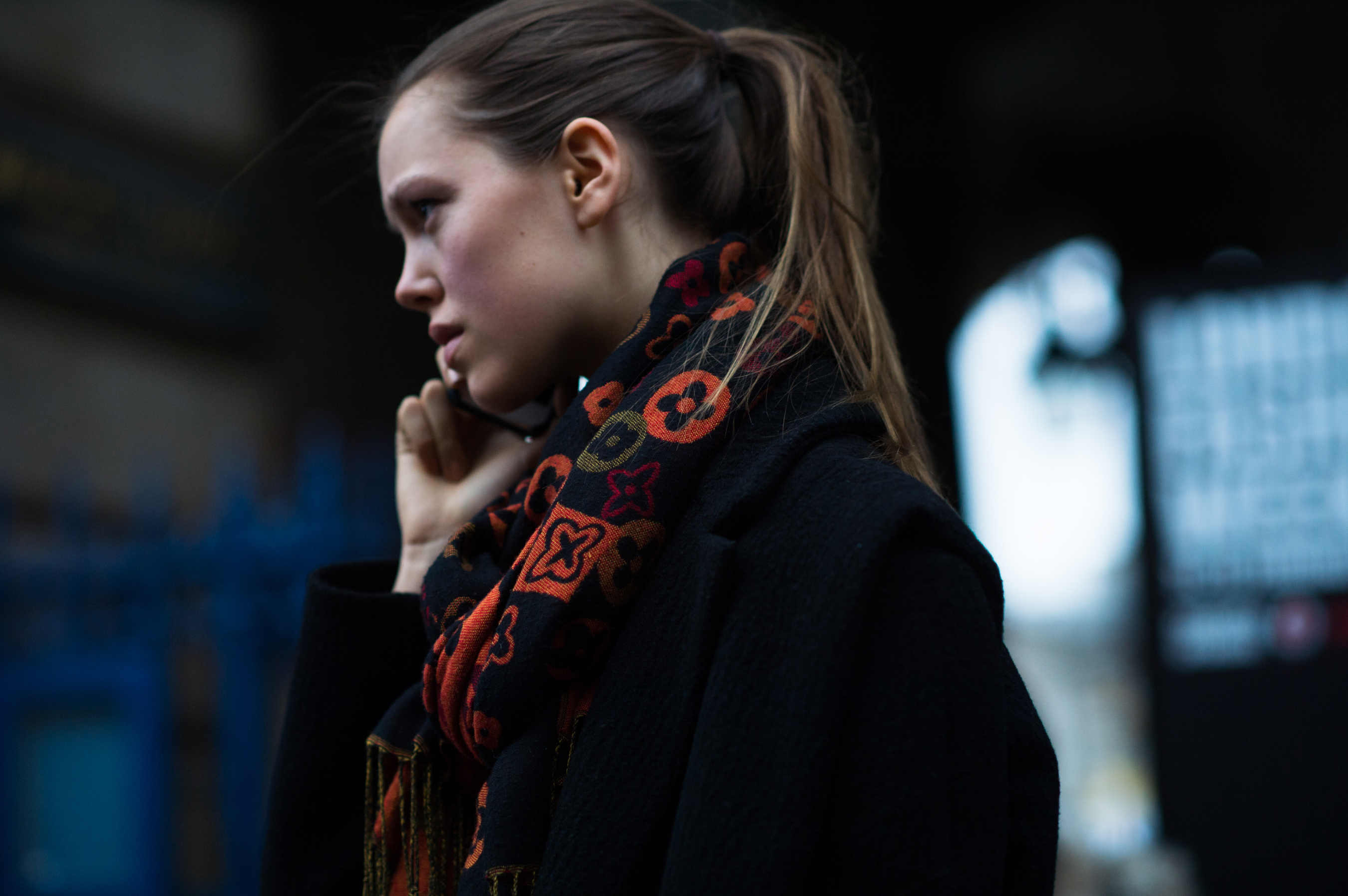 Dutch model wearing Louis Vuitton scarf