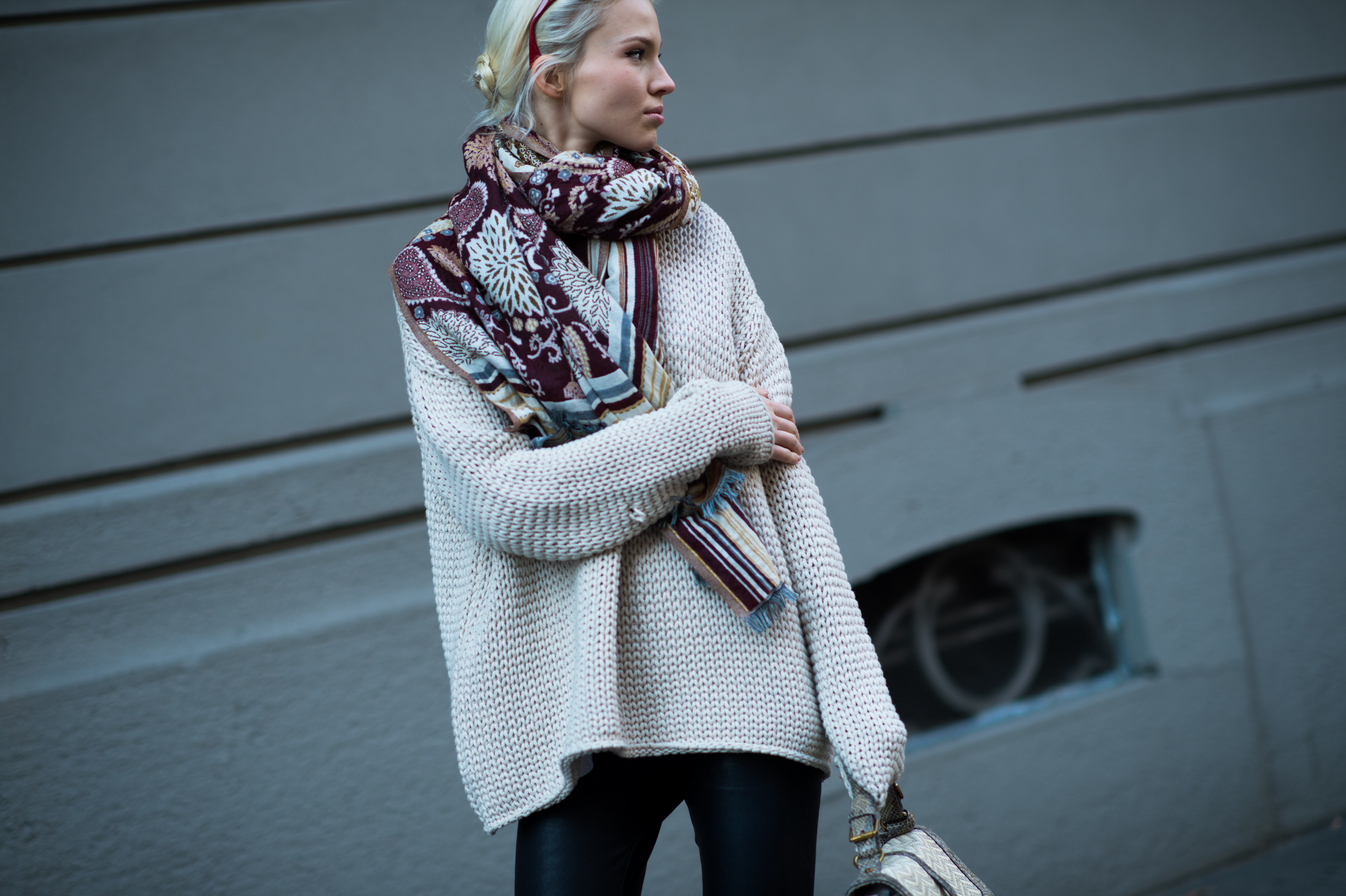 Russian model wearing nude sweater