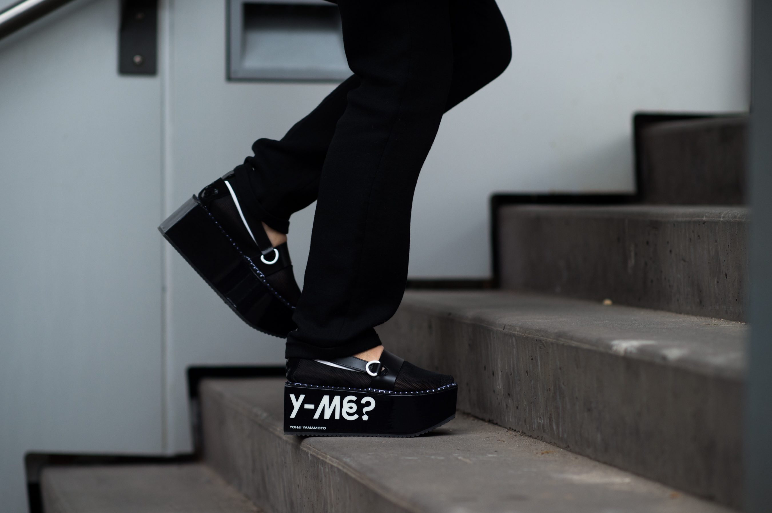 Girl wearing Y-3 Why Me? flatforms