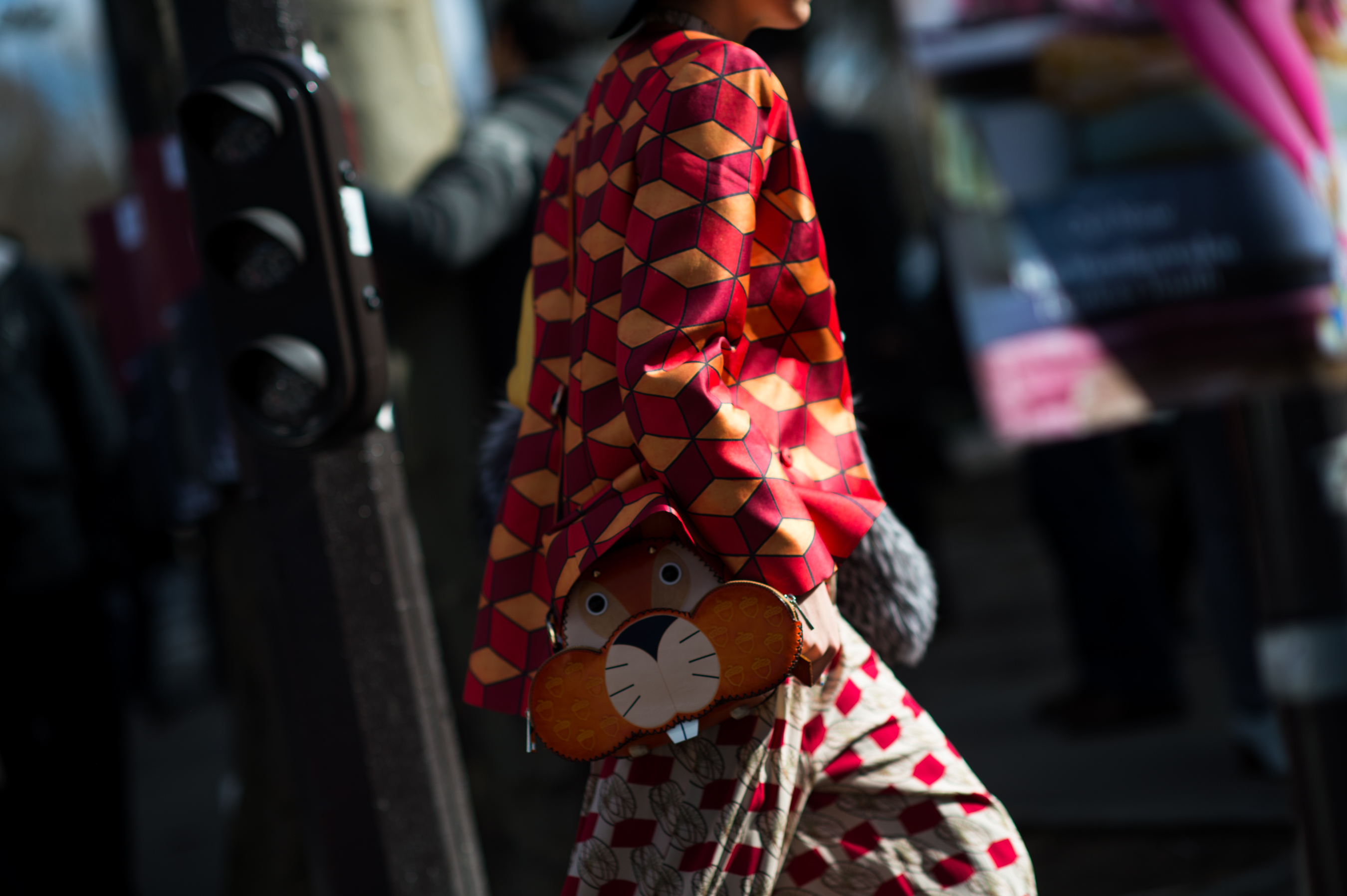 Woman with beaver face bag