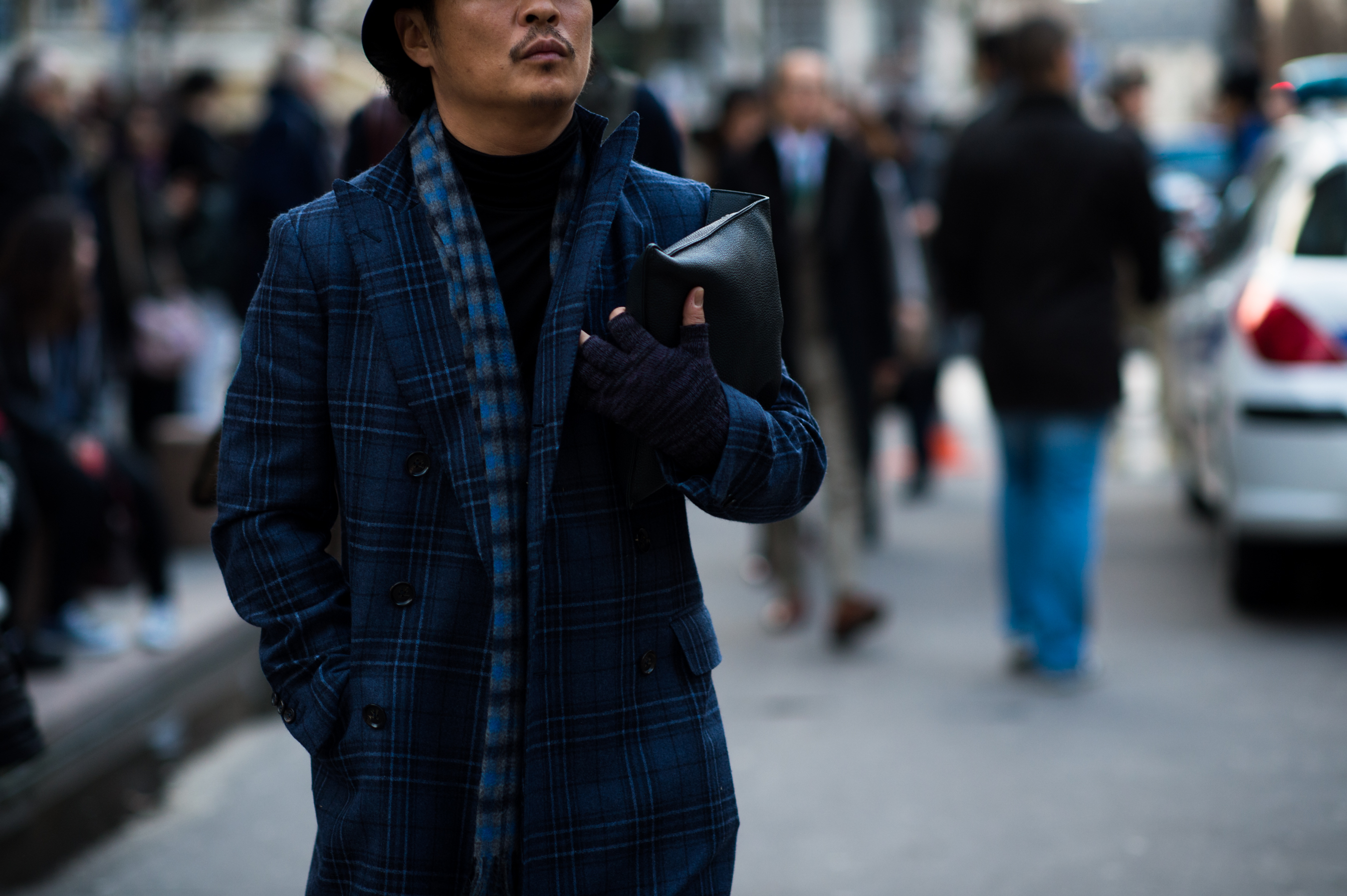 Japanese man wearing all blue