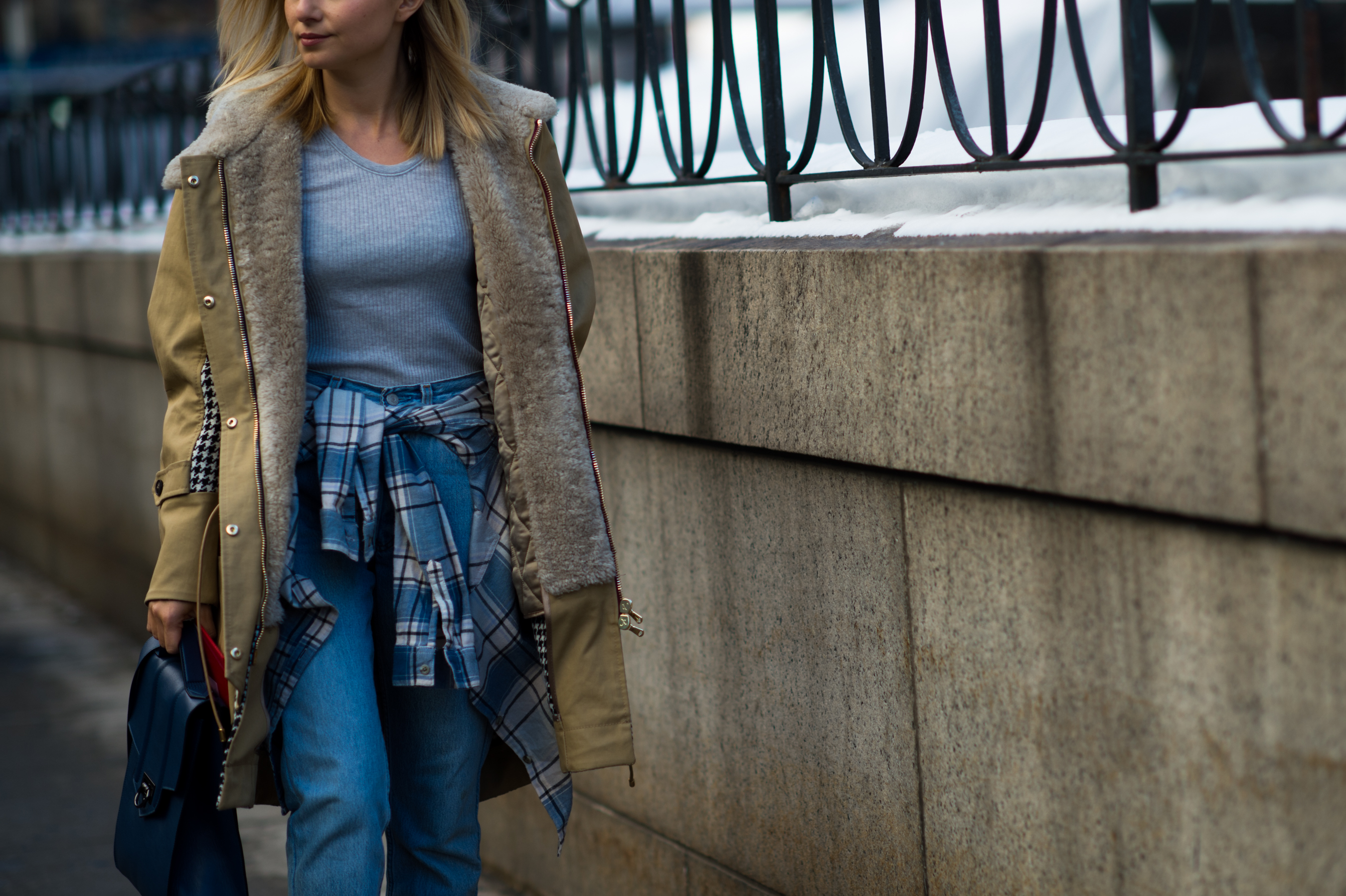 Russian woman wearing denim jeans