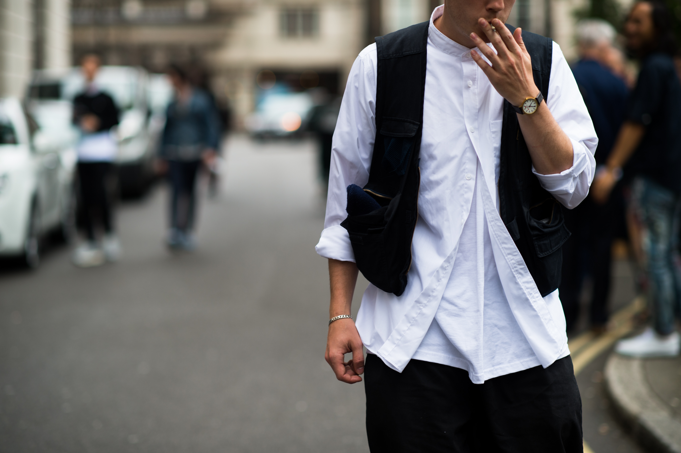 Man wearing cargo fishing vest