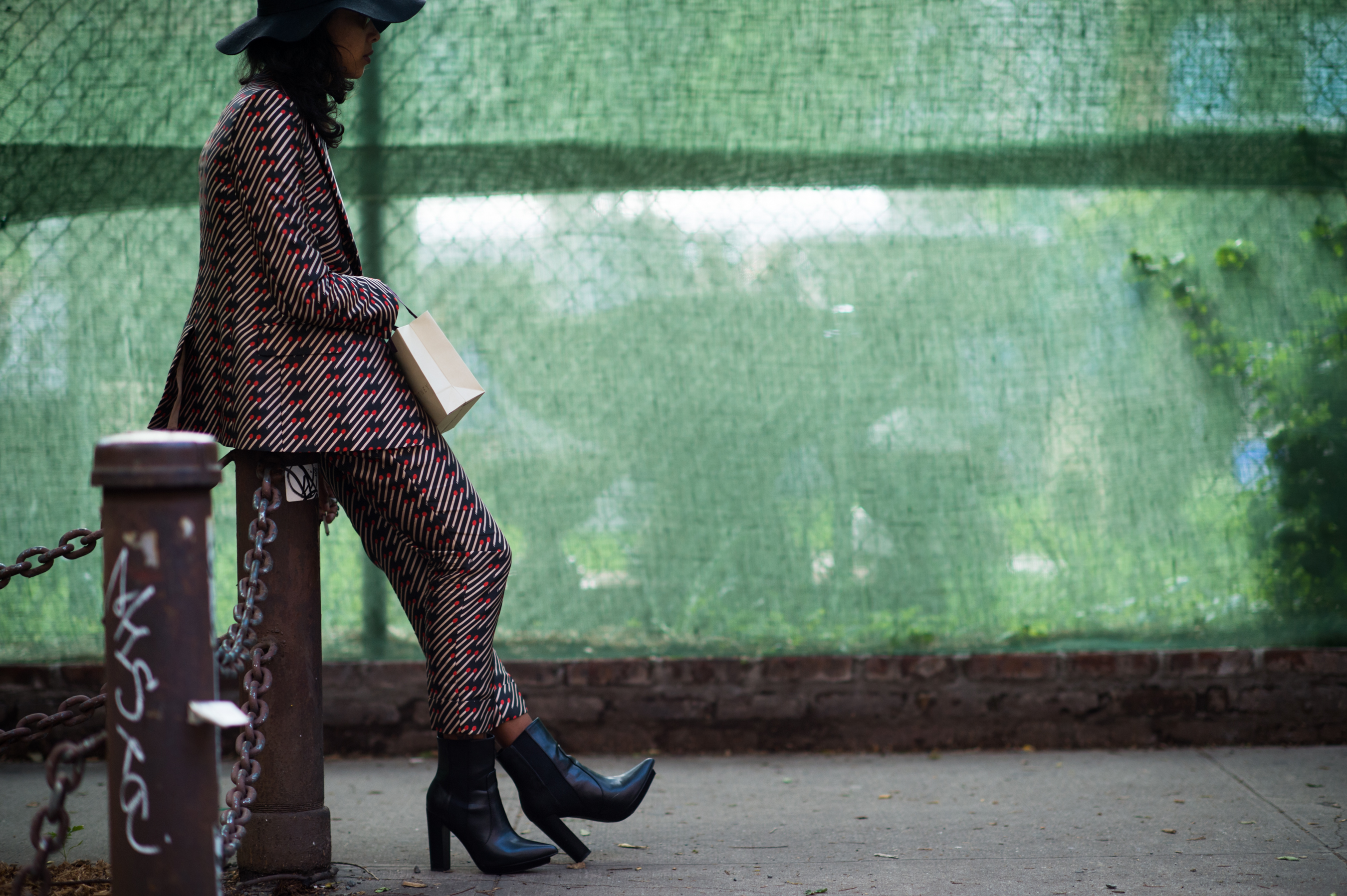 Woman wearing a printed suit