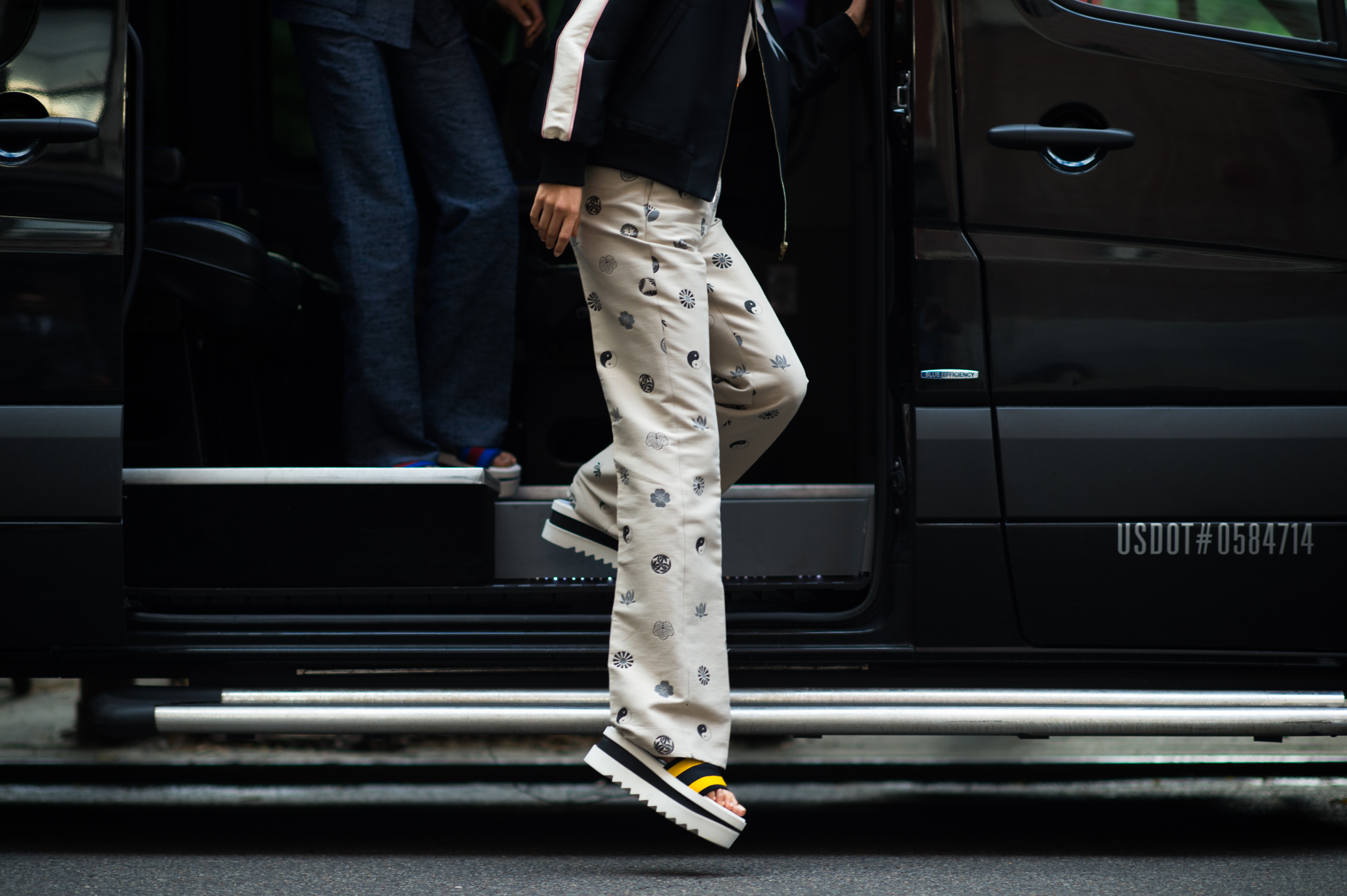 Swedish model Tilda Lindstam in printed pants