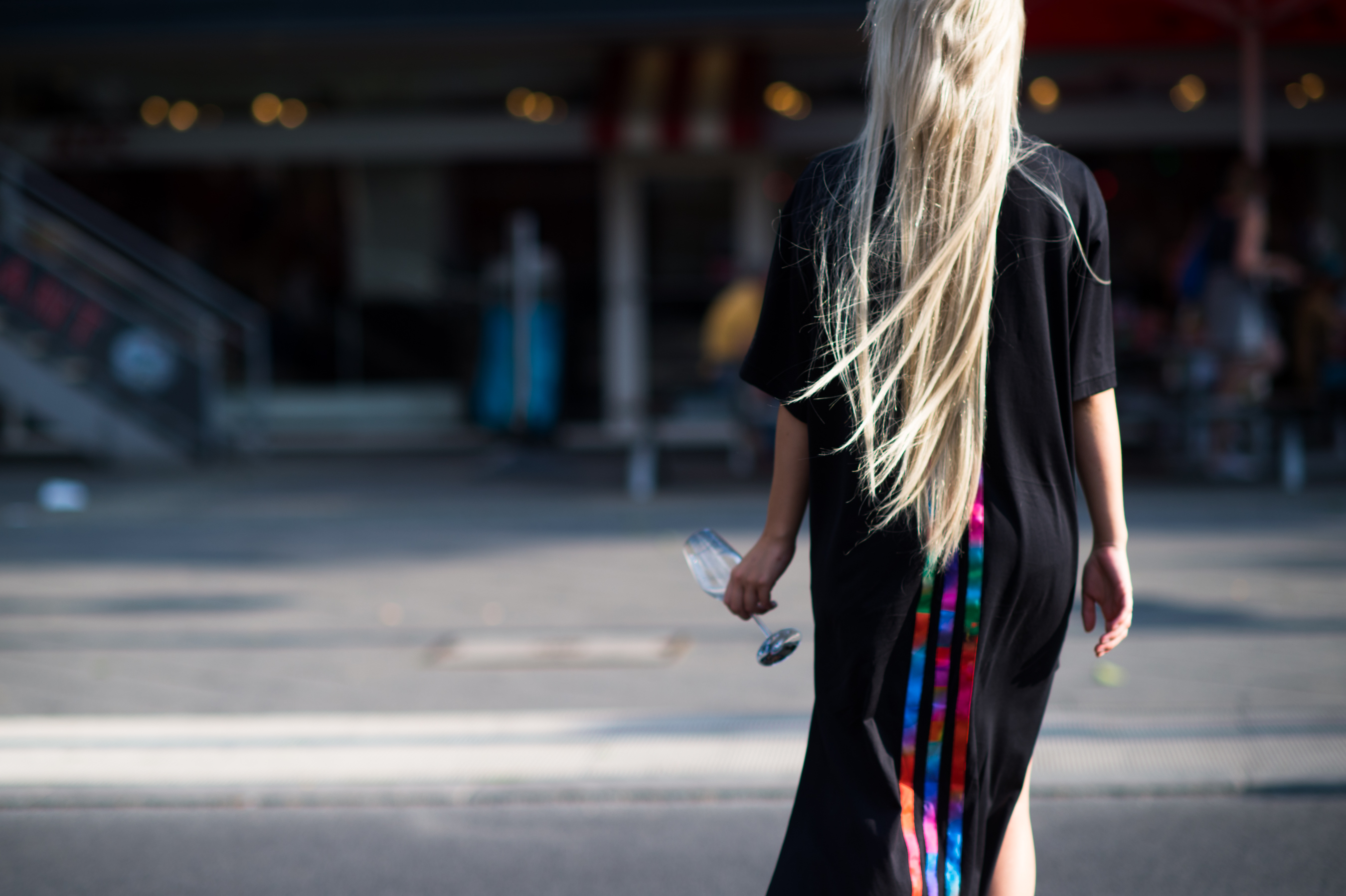 Austrian girl wearing a Y-3 Adidas shirt dress
