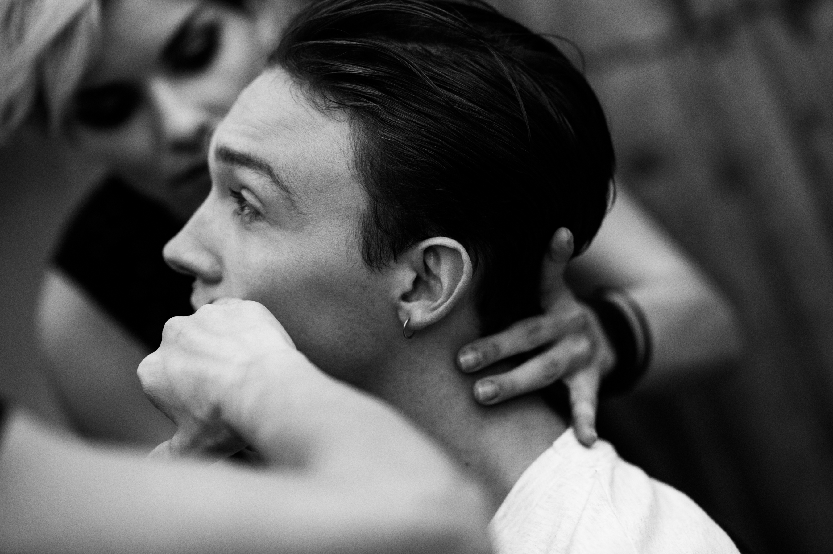 Male model Joey Rogers in makeup