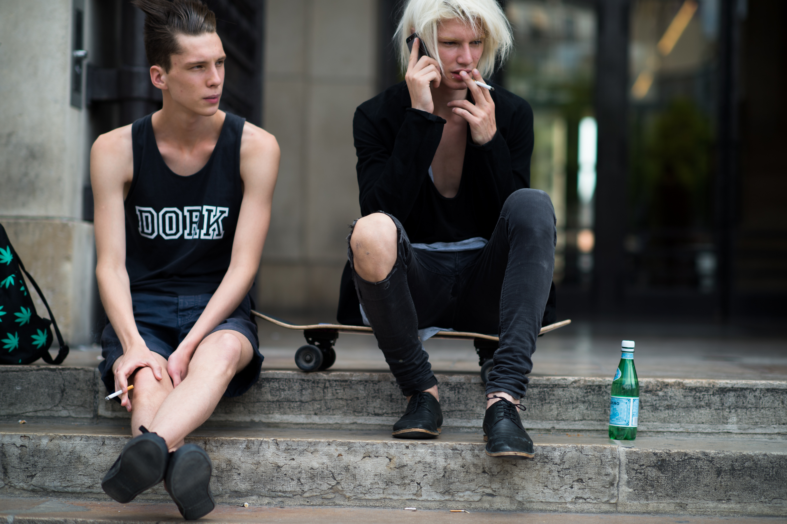 Two male models smoking in France