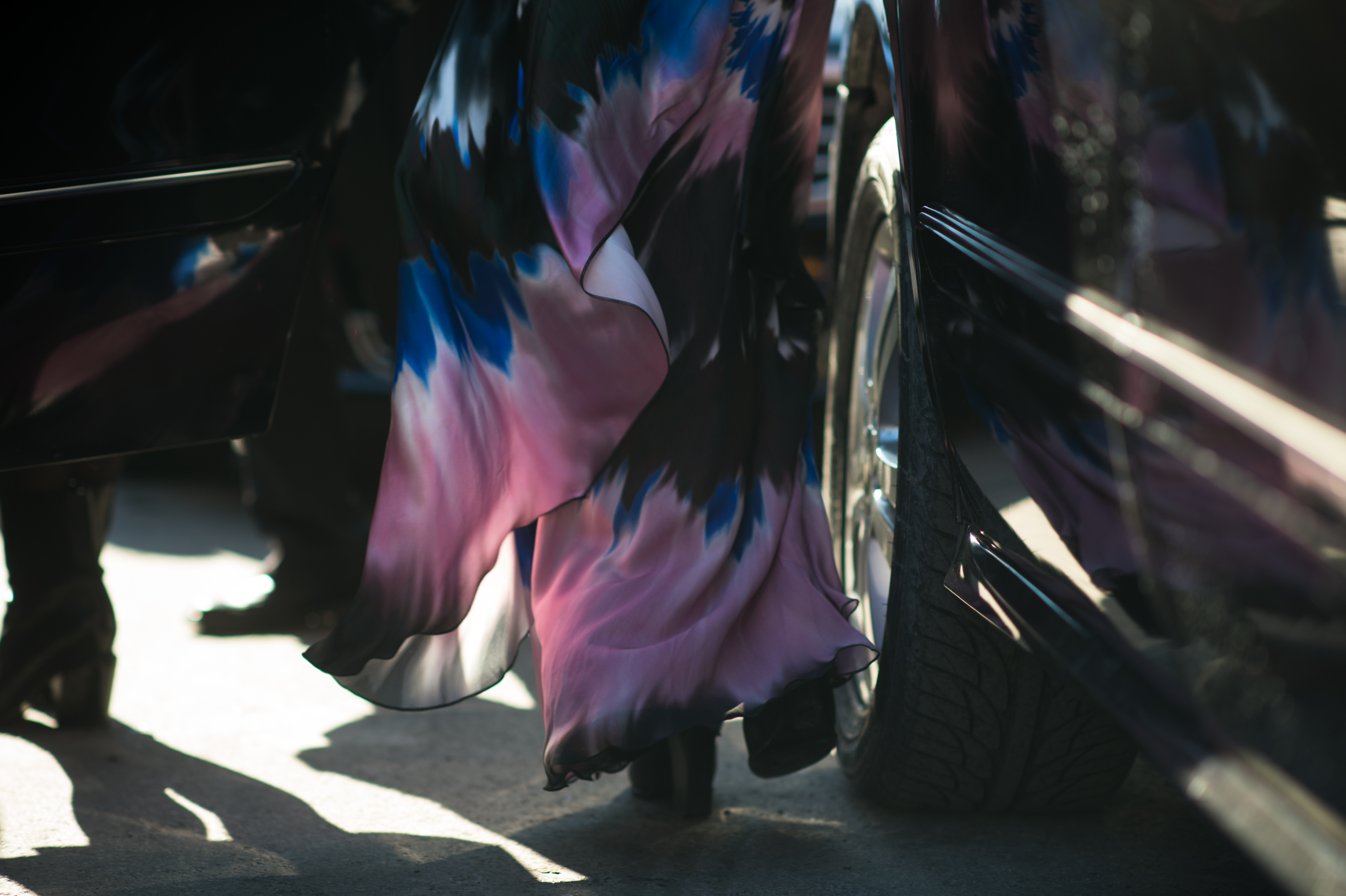 Woman wearing tie-dyed skirt