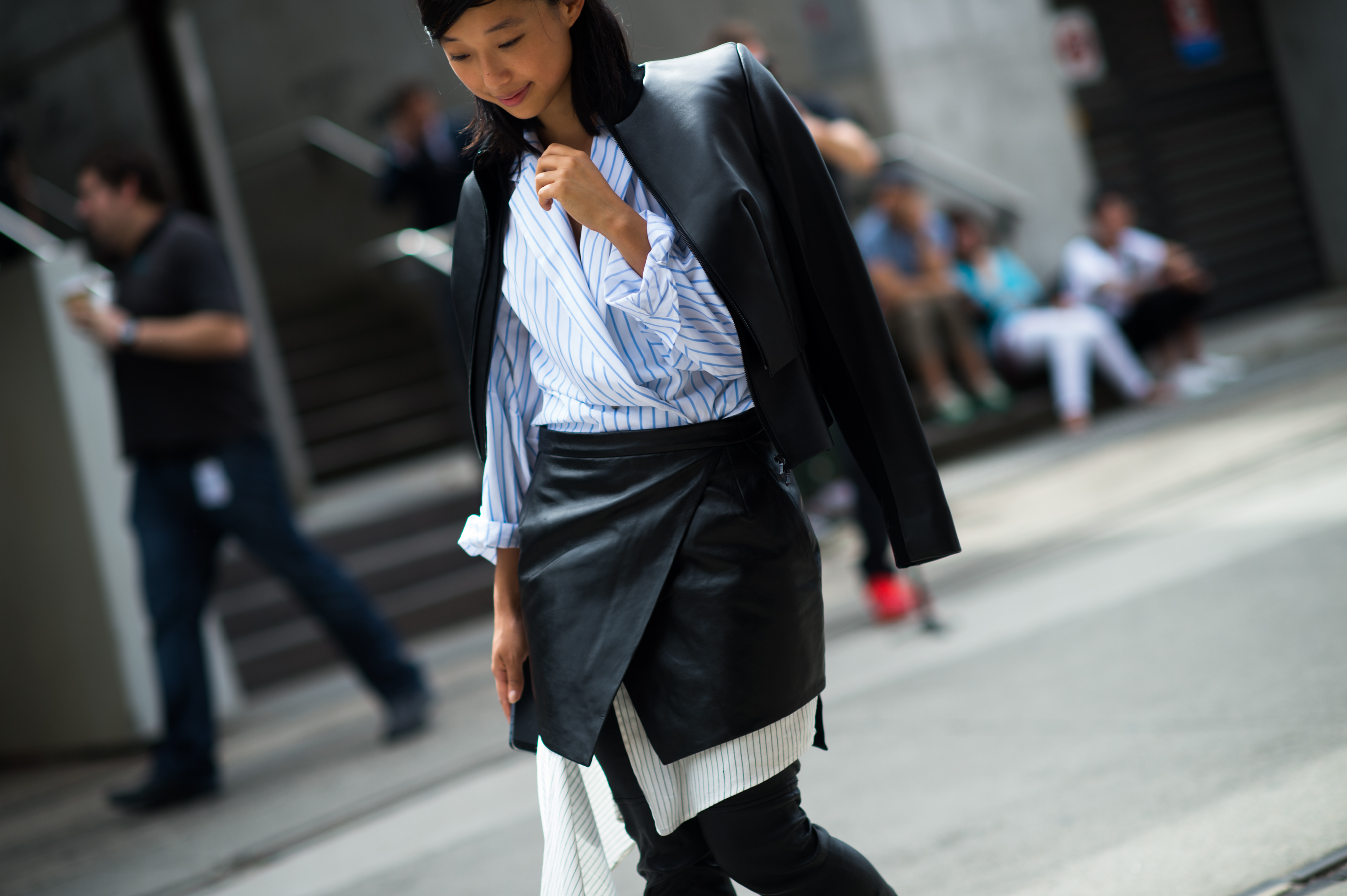 Australian blogger wearing a leather skirt