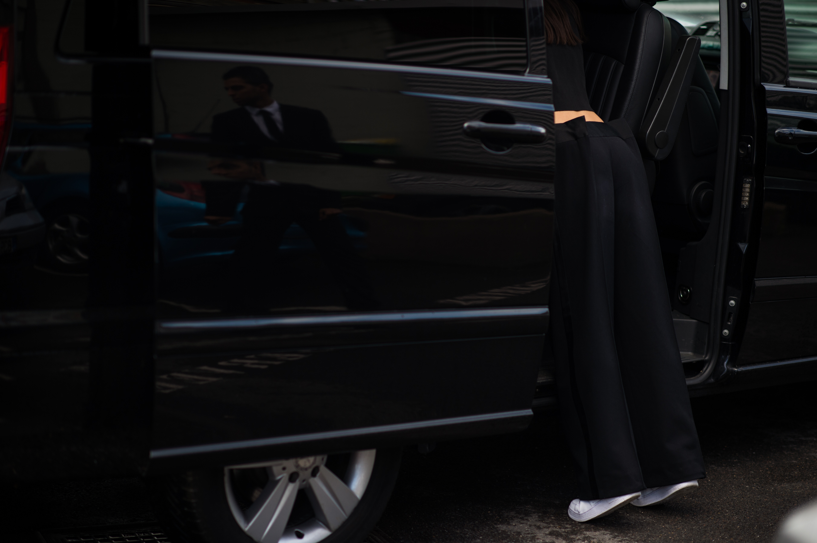 Russian woman wearing cool black pants