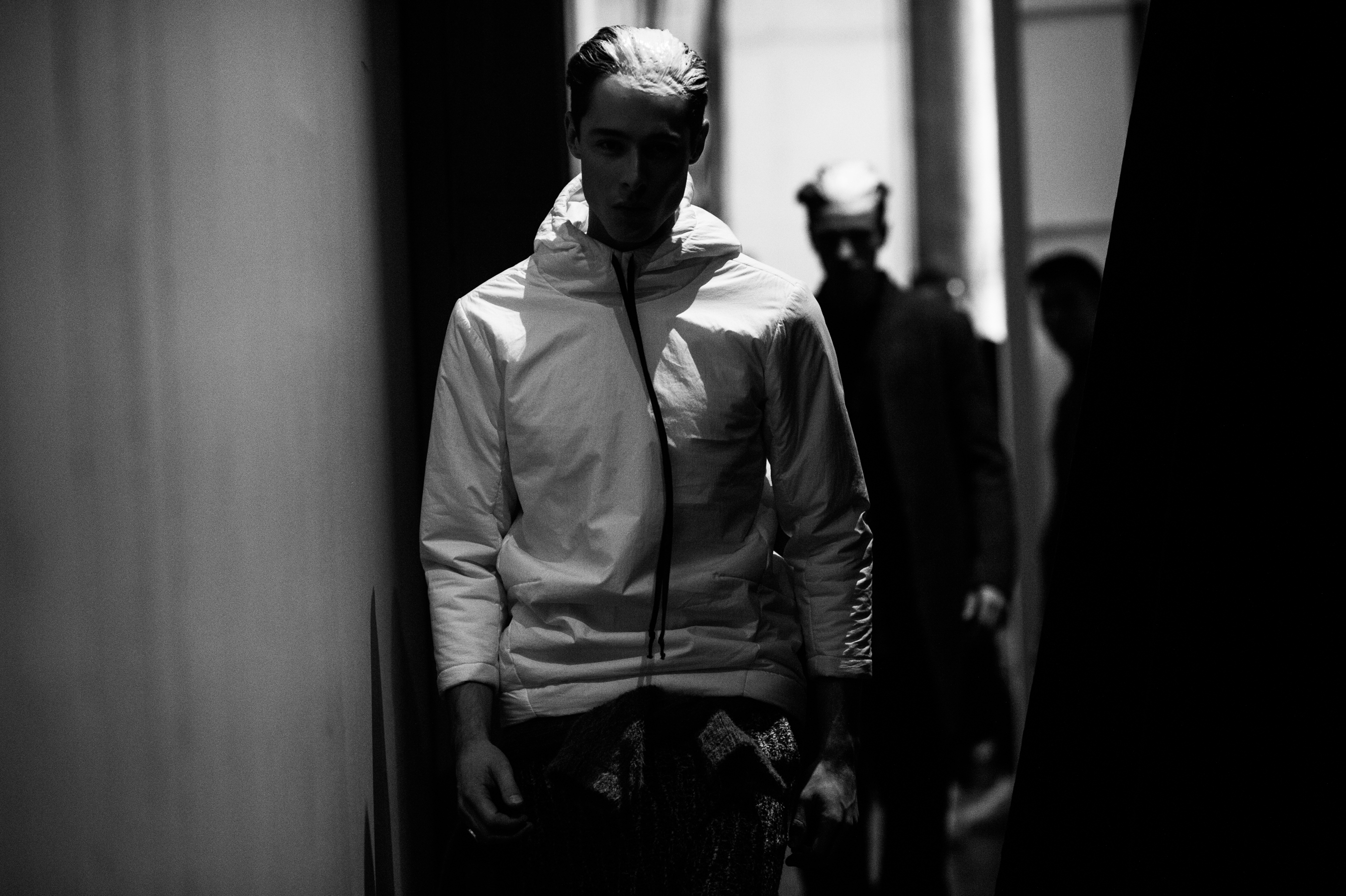 Male models before a fashion show