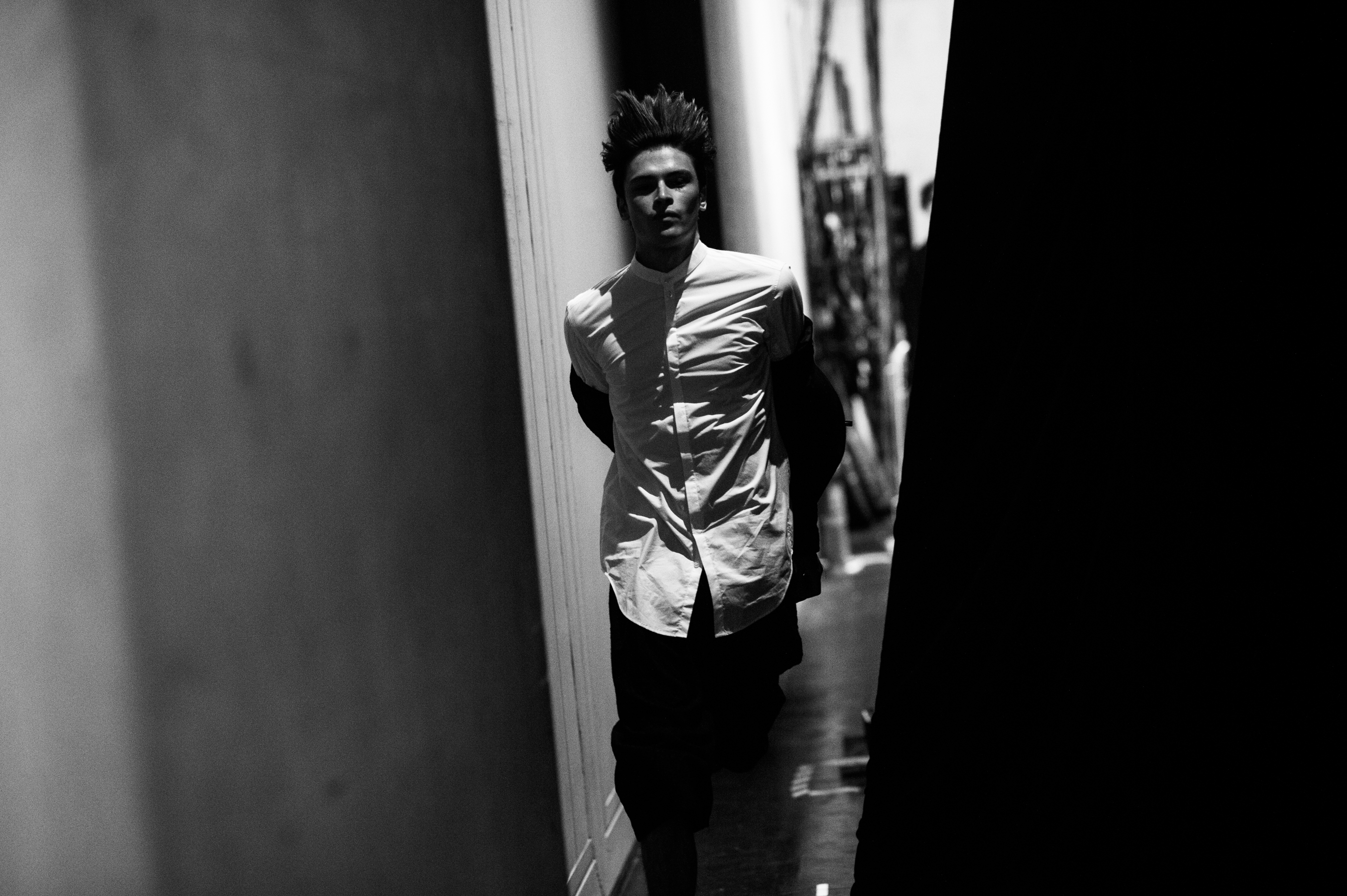Male model running before the show