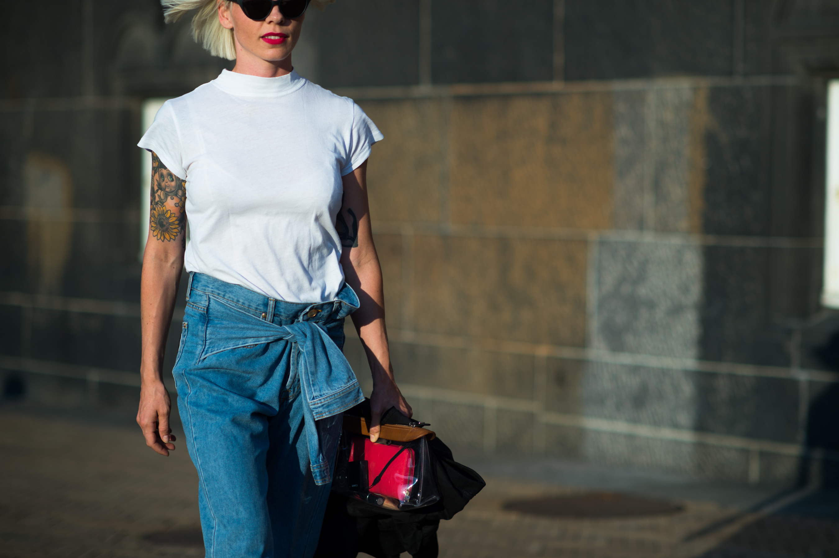 Girl wearing DKNY denim jeans