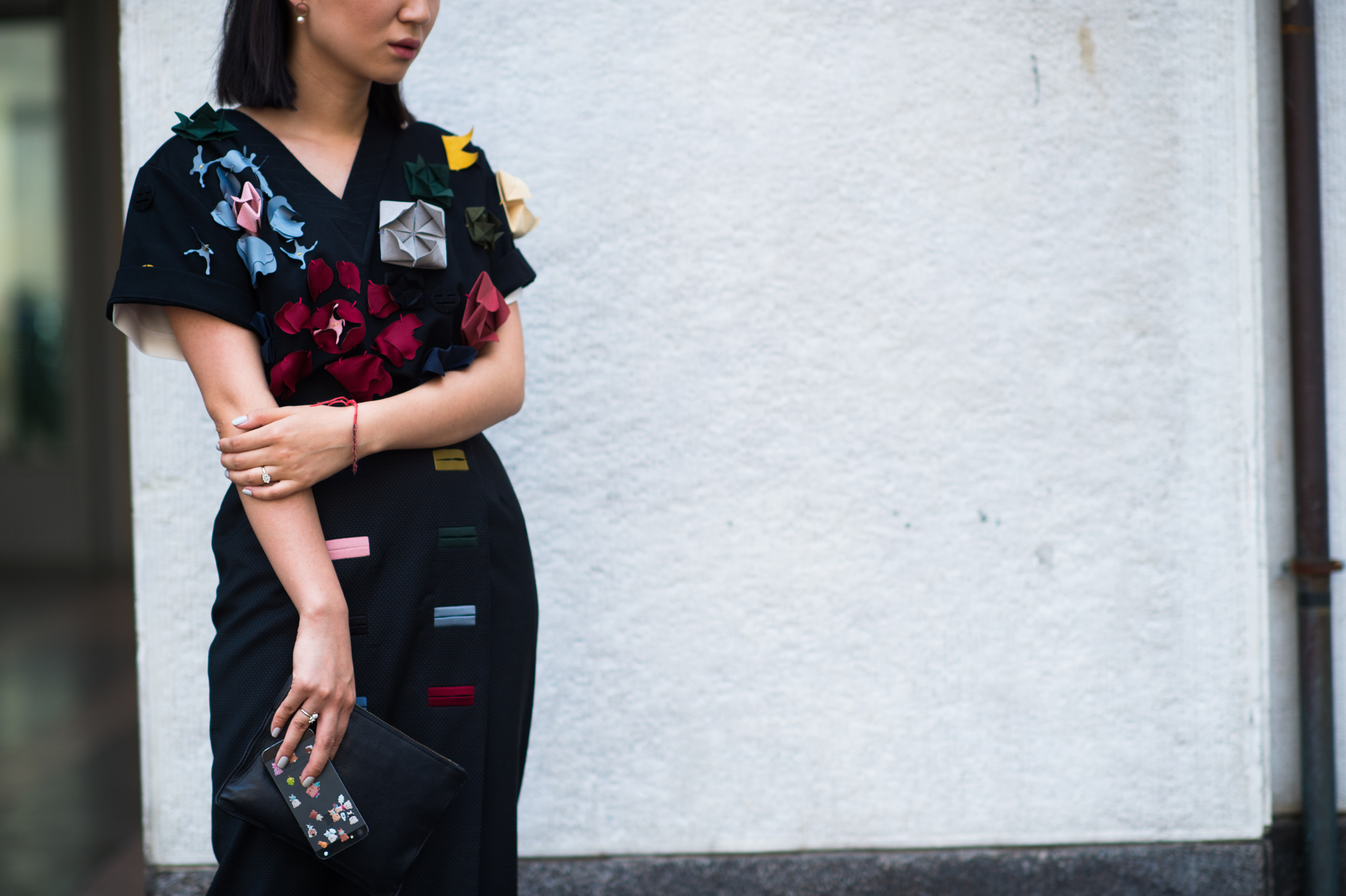 Woman wearing her own designs in Italy