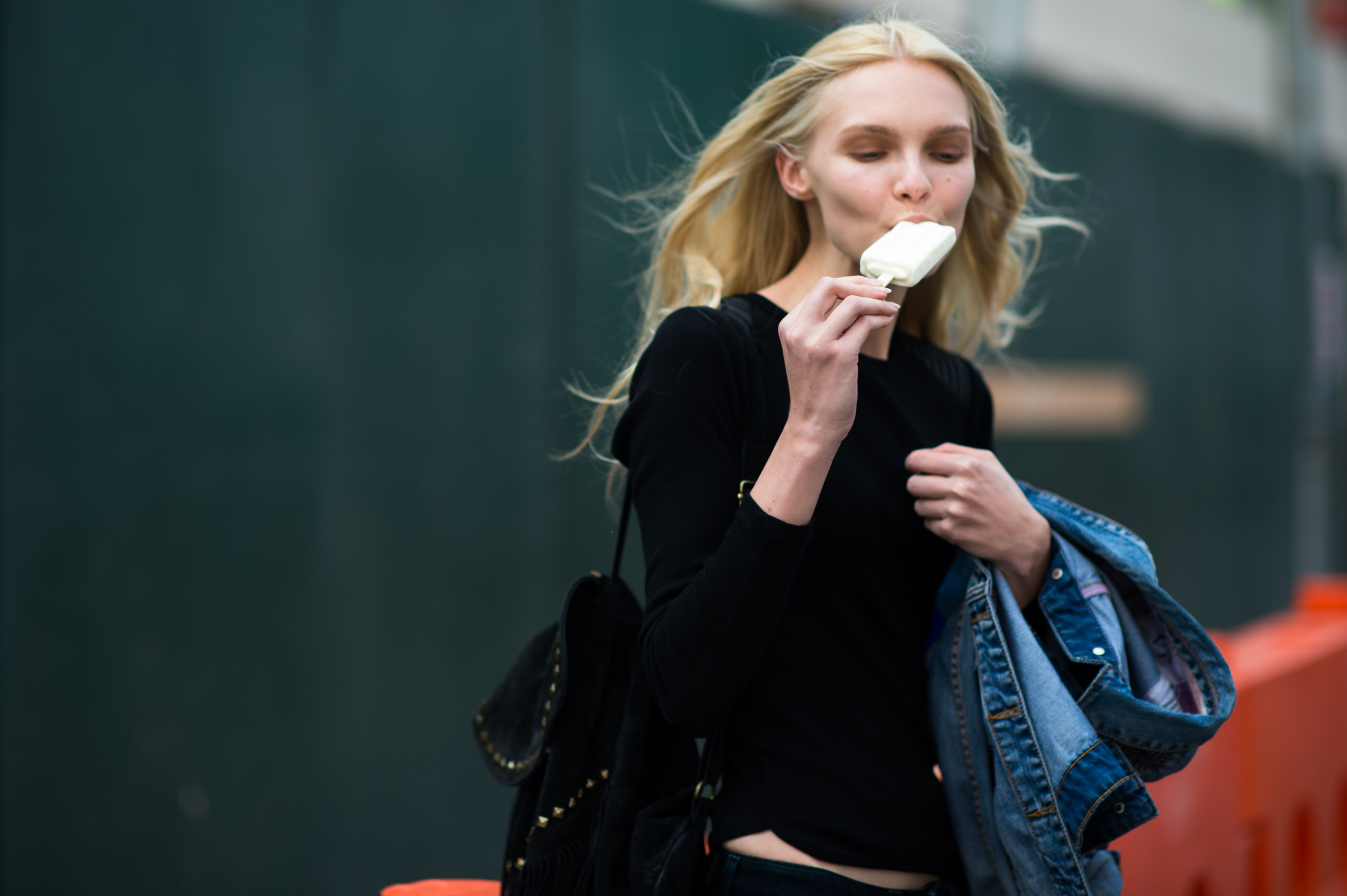 Model eating icecream