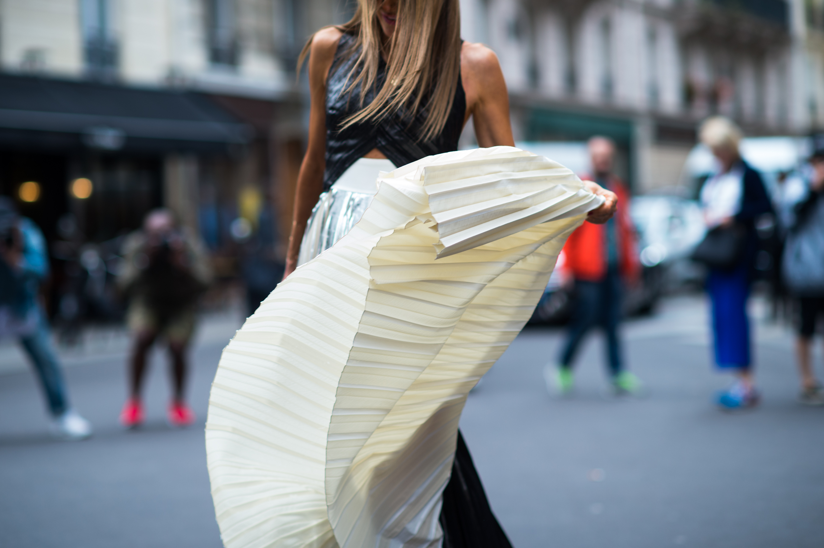 Italian editor twirling her skirt
