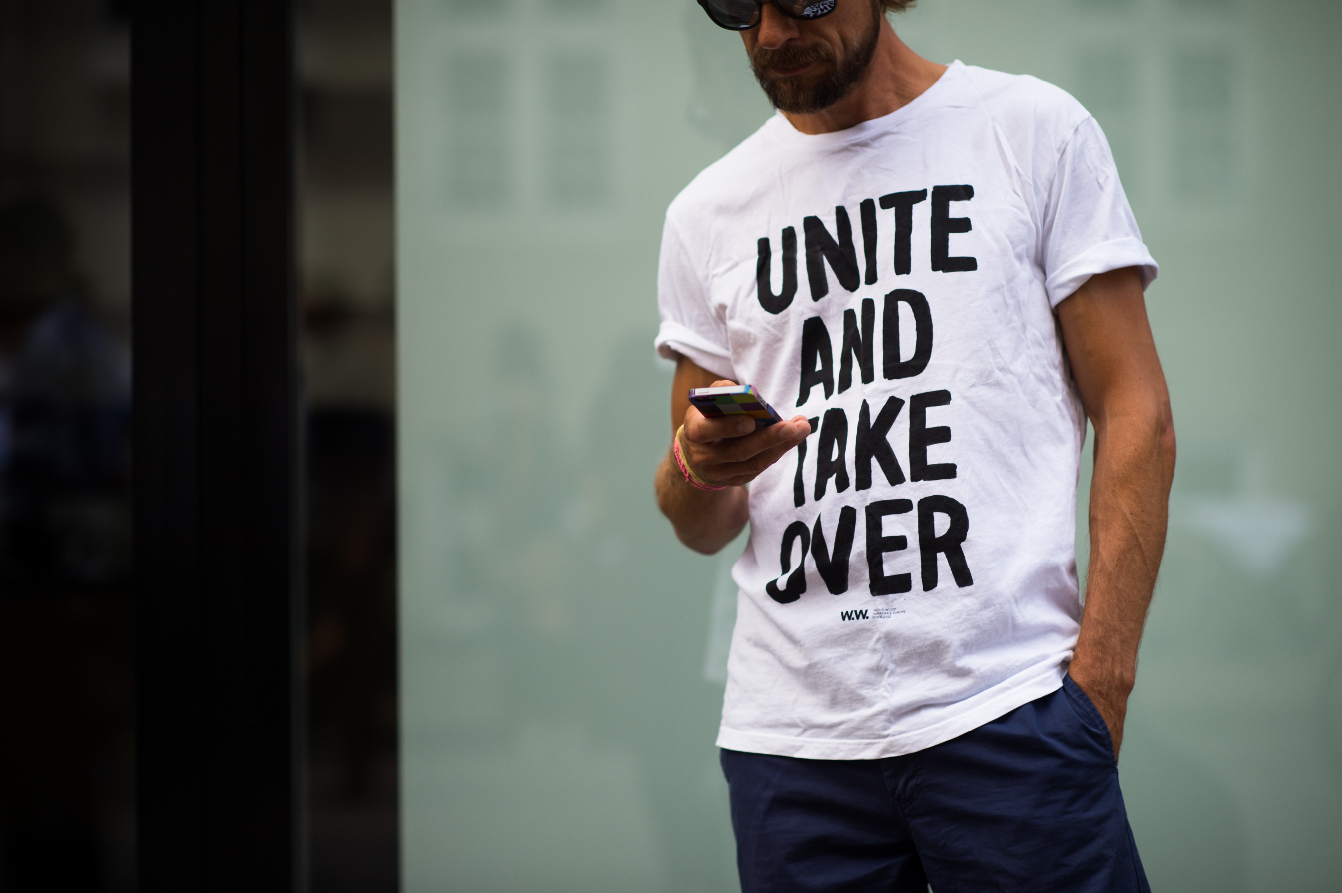 Man wearing a Wood Wood T shirt