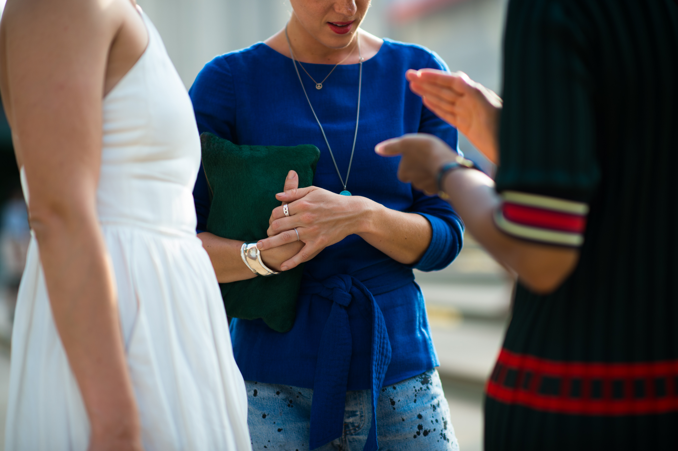 Woman wearing a blue sweater