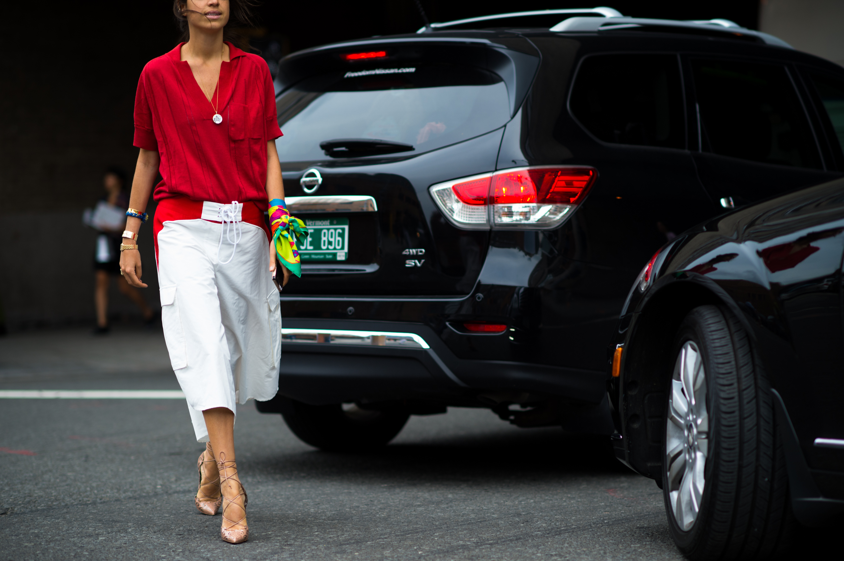 The Man Repeller wearing red and white