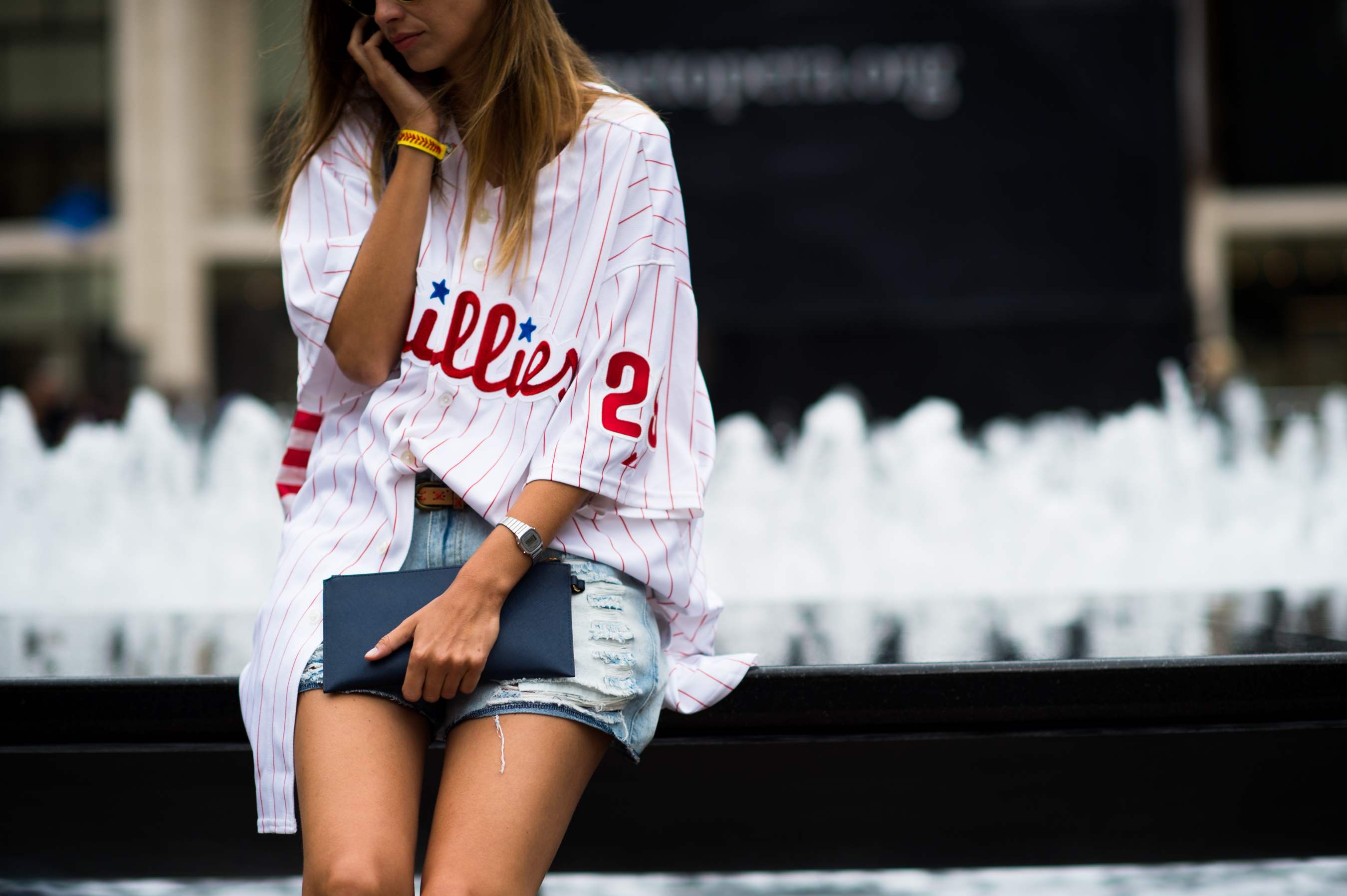 Polish woman wearing a Phillies jersey
