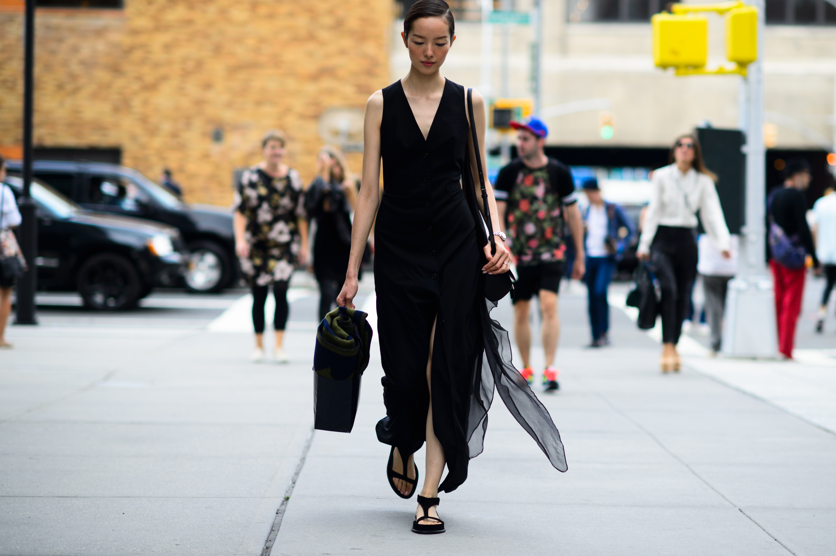 Chinese model wearing all black silk