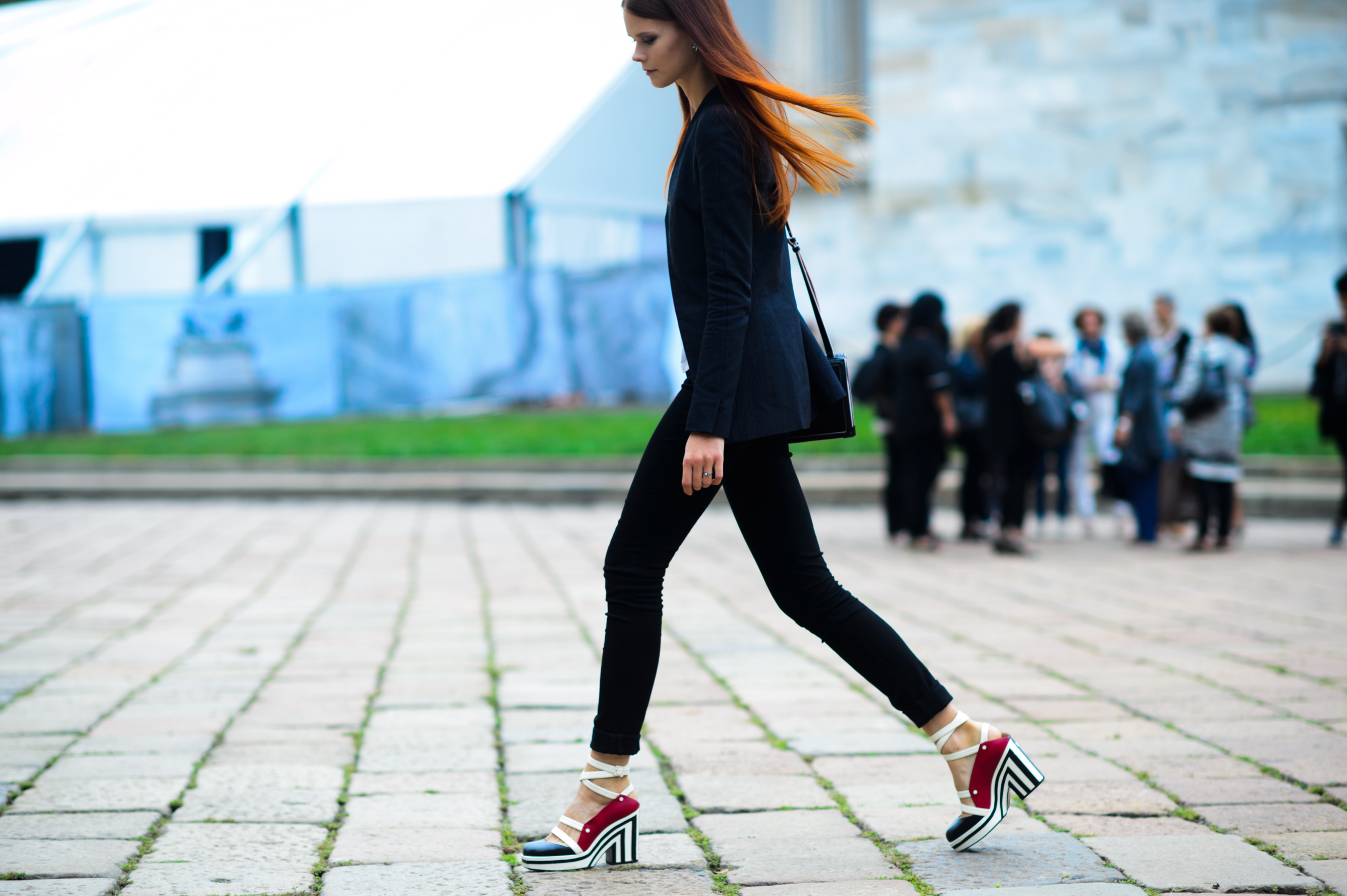 Russian model with red hair and Chanel shoes