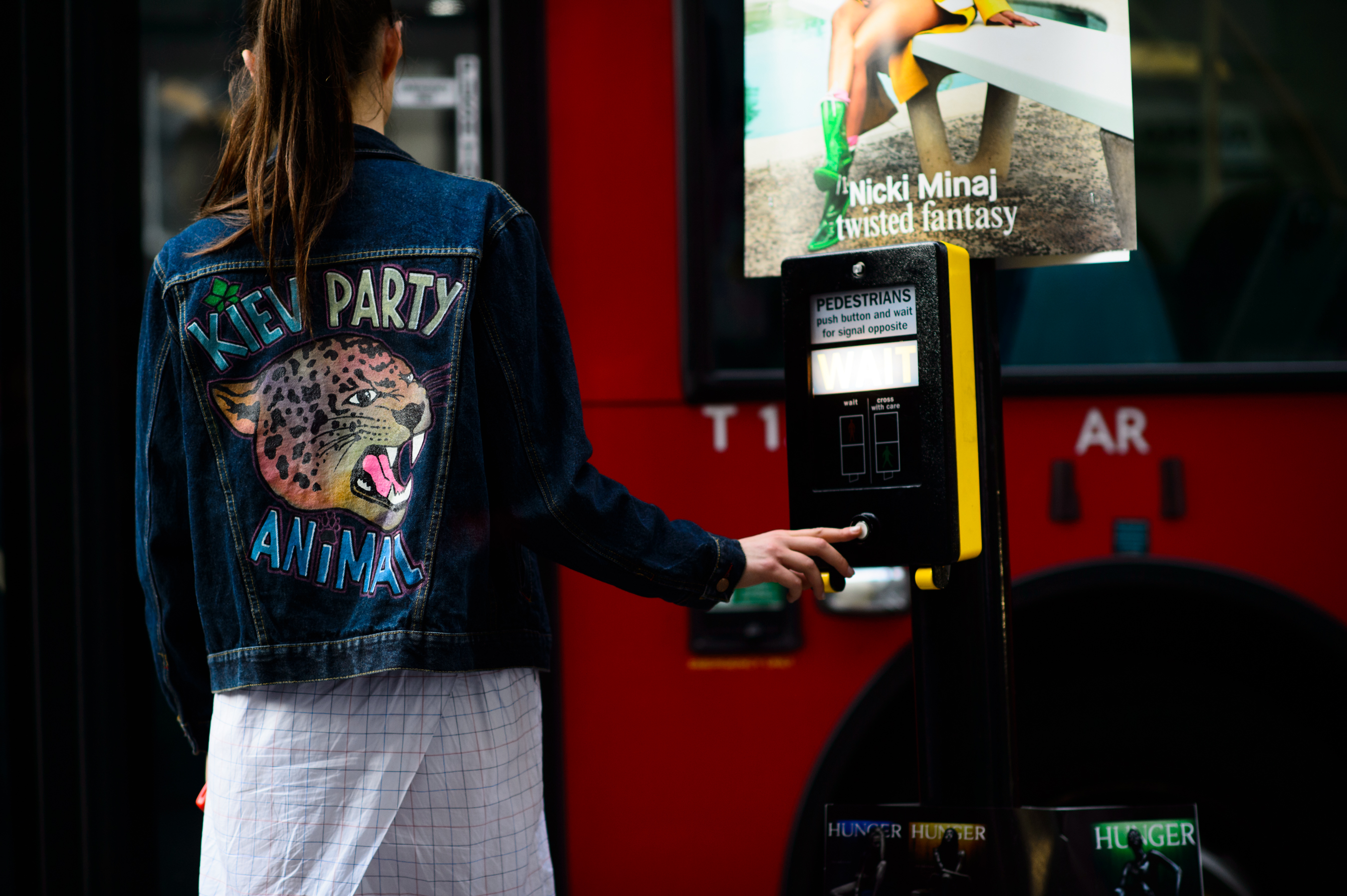 Ukrainian girl with Kiev Party Animal denim jacket