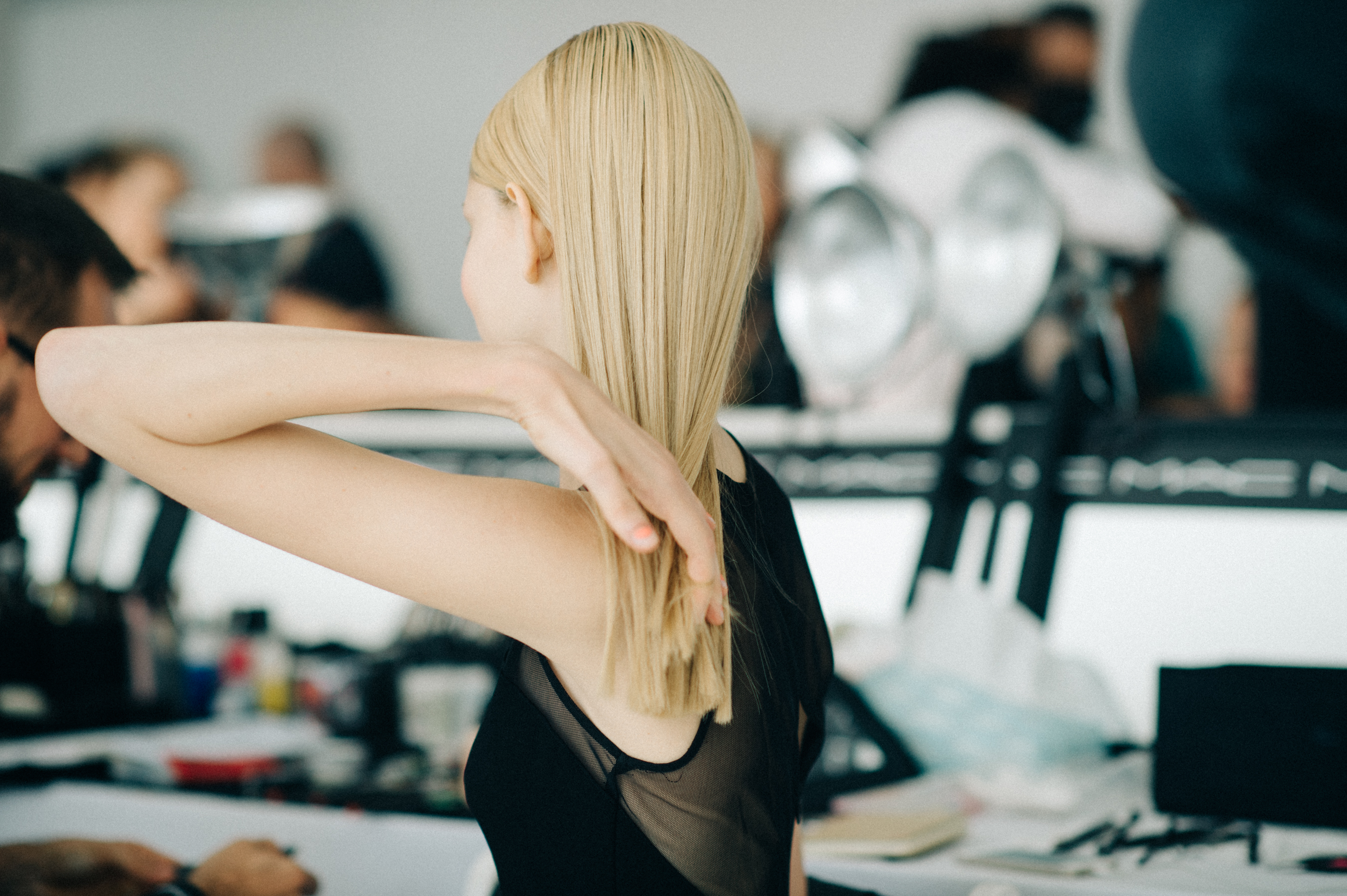 Blonde model playing with her hair